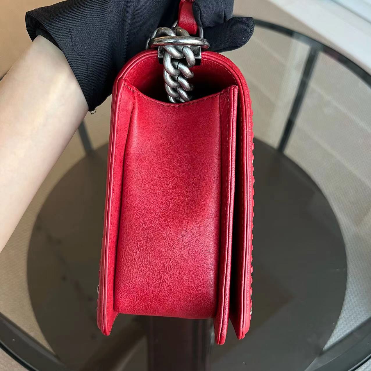 Chanel Calfskin Boy Handle New Medium 28CM Quilted Leboy Palladium Silver Hardware Series 23 - Best Luxury Designers