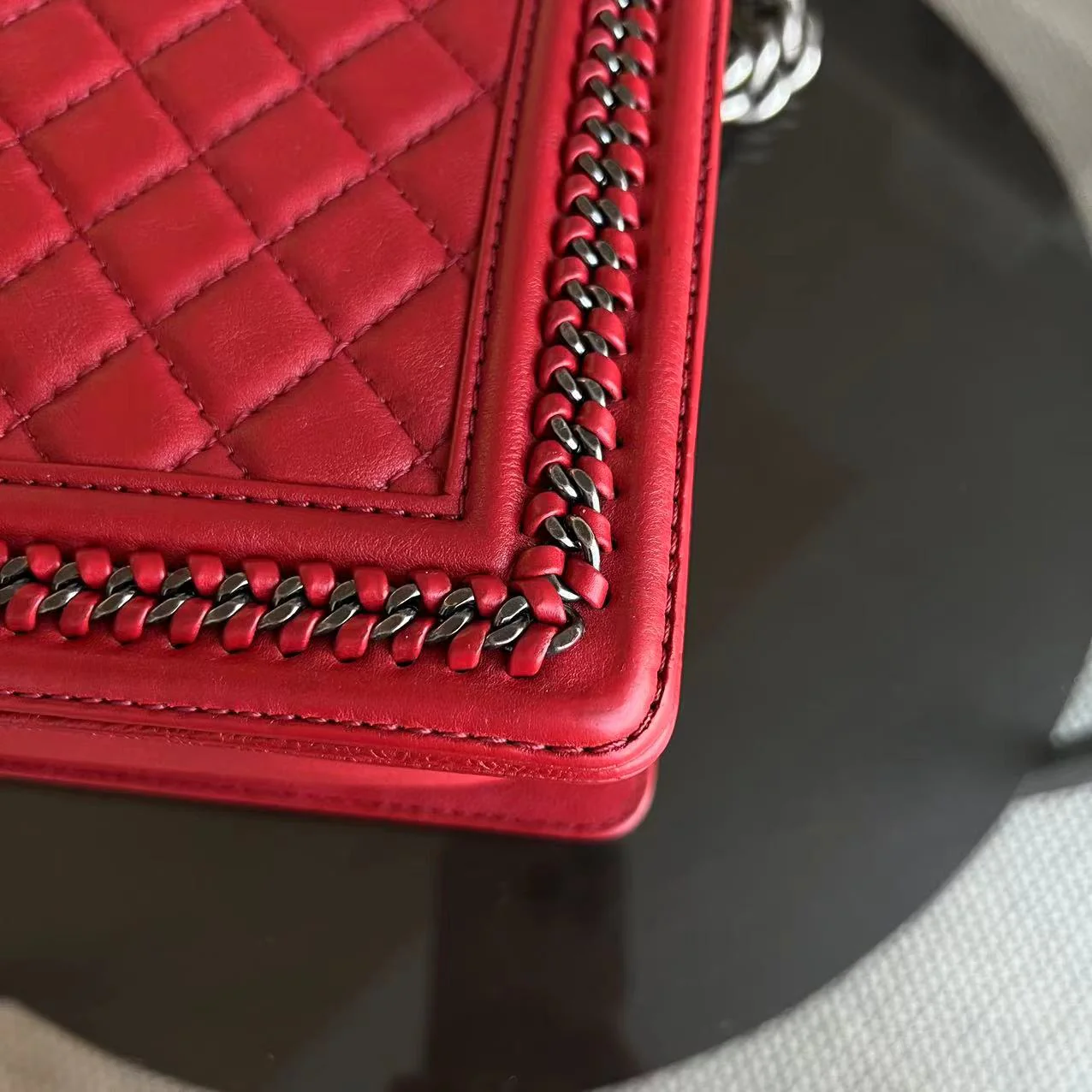 Chanel Calfskin Boy Handle New Medium 28CM Quilted Leboy Palladium Silver Hardware Series 23 - Best Luxury Designers