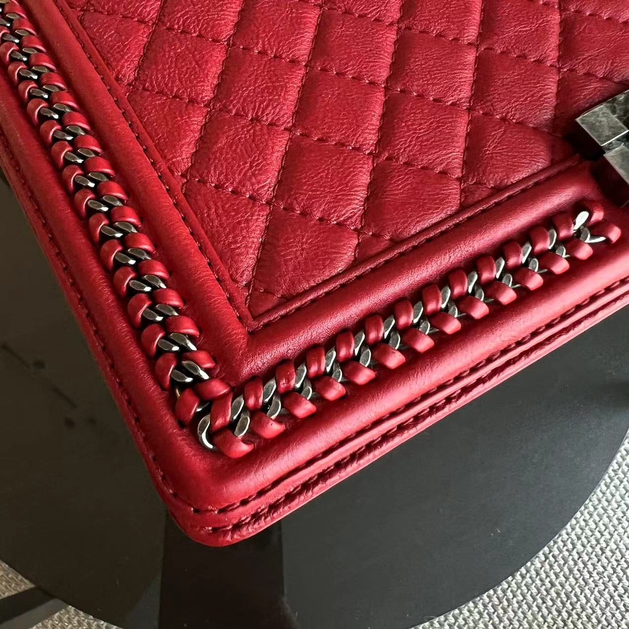 Chanel Calfskin Boy Handle New Medium 28CM Quilted Leboy Palladium Silver Hardware Series 23 - Best Luxury Designers