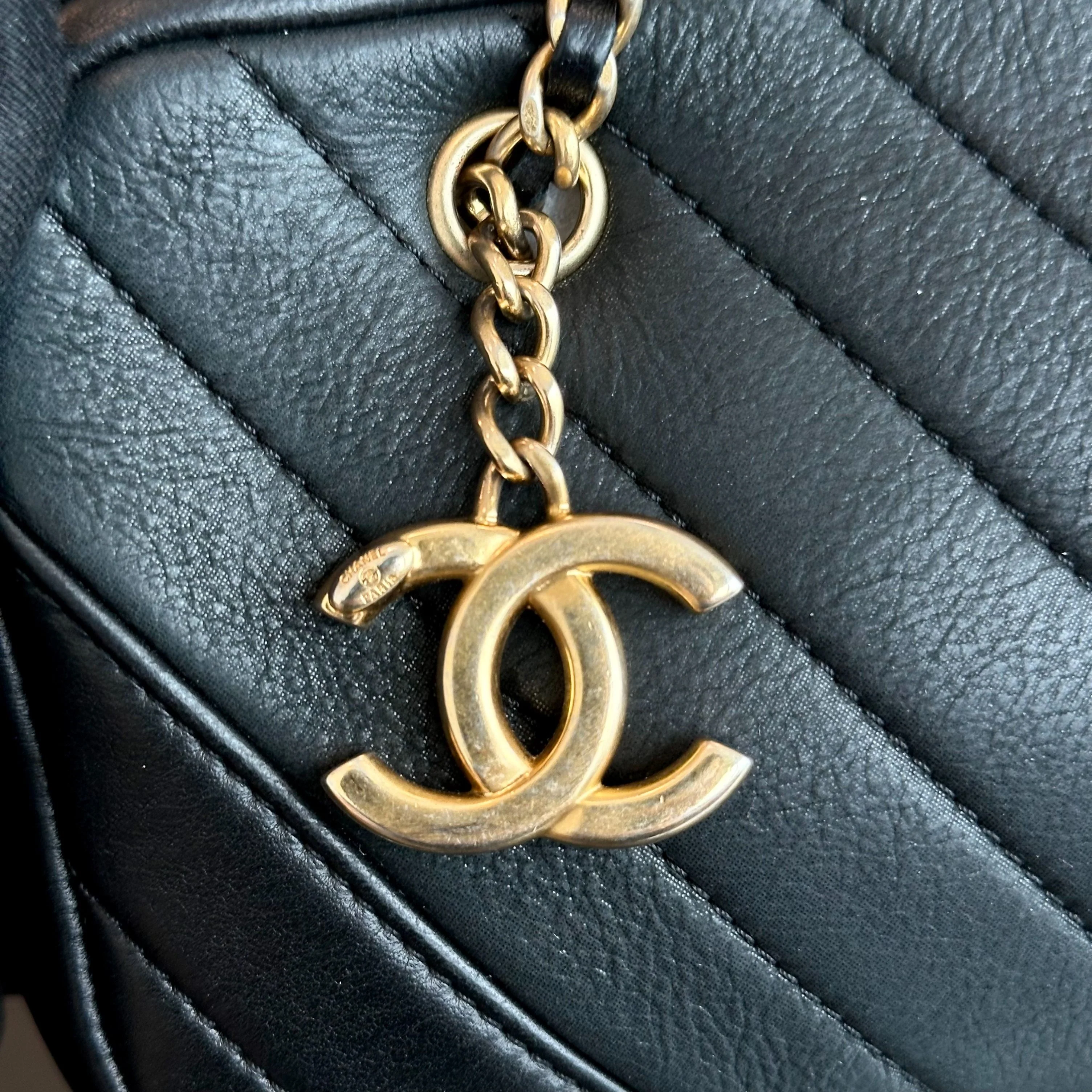 Chanel Camera Chevron Calfskin Small Black Shoulder Bag No 21 - Best Luxury Designers