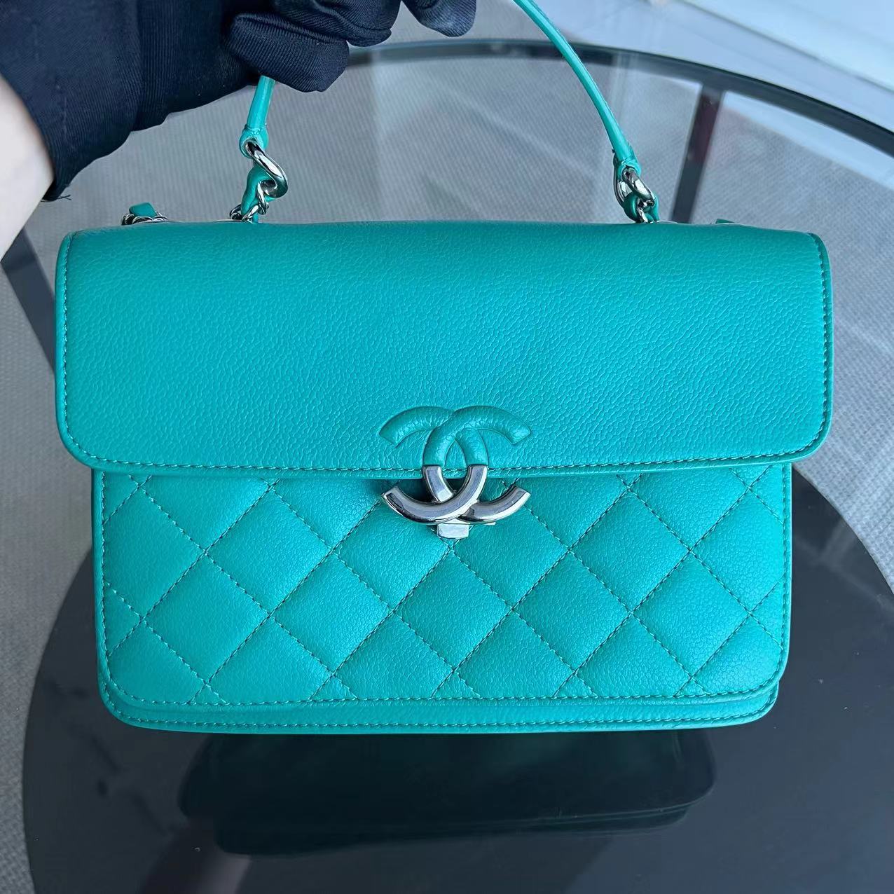 Chanel Caviar 25CM 2017 Urban Handle Quilted Grained Calfskin Green Blue Silver Hardware Series 23 - Best Luxury Designers