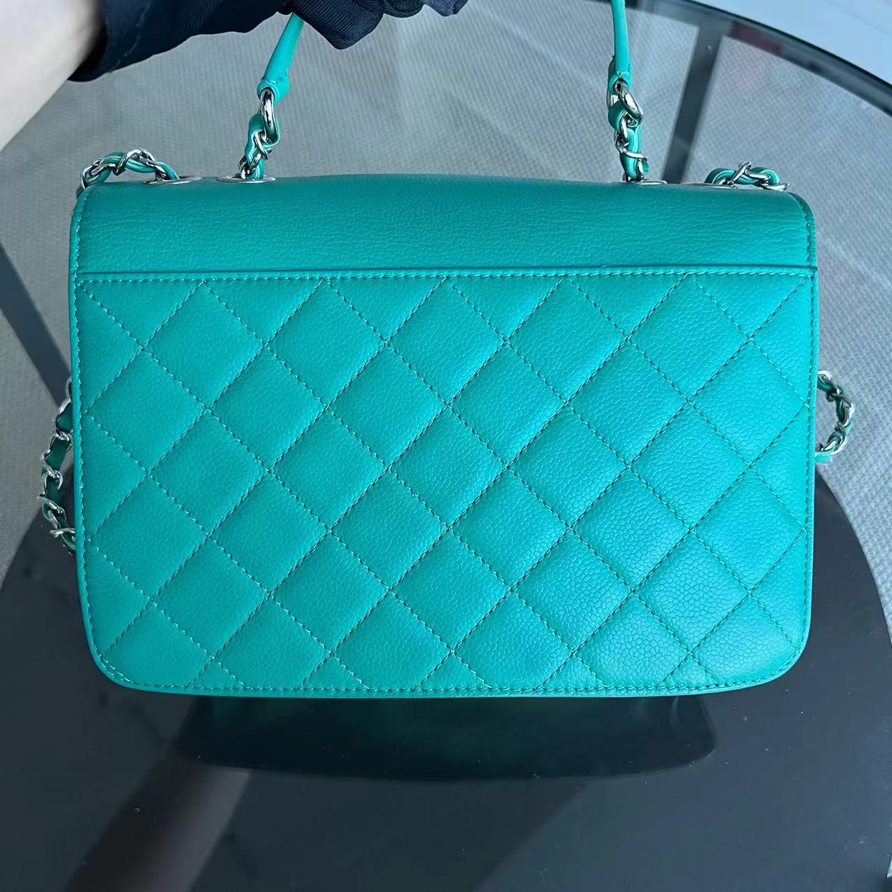 Chanel Caviar 25CM 2017 Urban Handle Quilted Grained Calfskin Green Blue Silver Hardware Series 23 - Best Luxury Designers