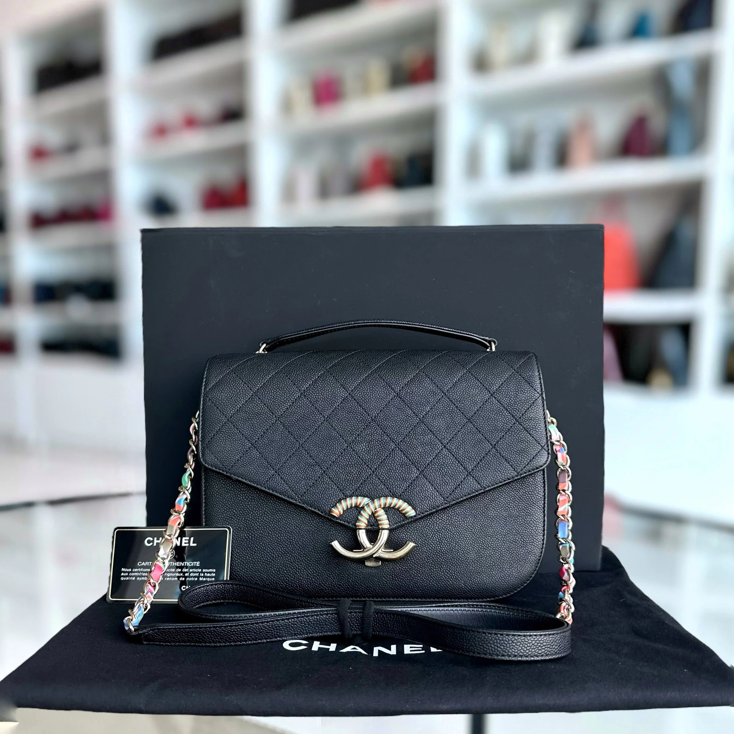 Chanel Caviar Coco Curve Cuba Thread Around Grained Calfskin Black Golden Hardware Series 23 - Best Luxury Designers