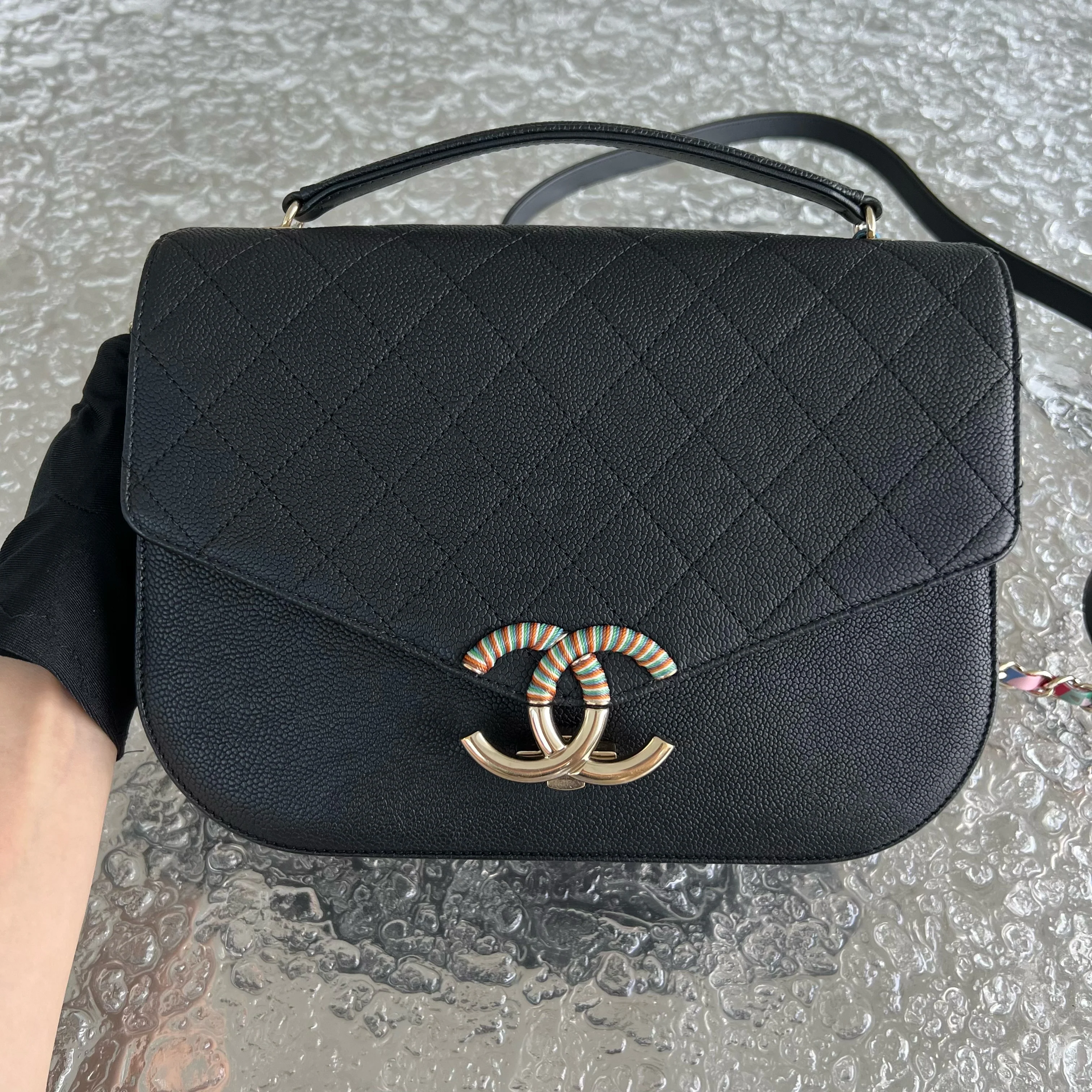Chanel Caviar Coco Curve Cuba Thread Around Grained Calfskin Black Golden Hardware Series 23 - Best Luxury Designers