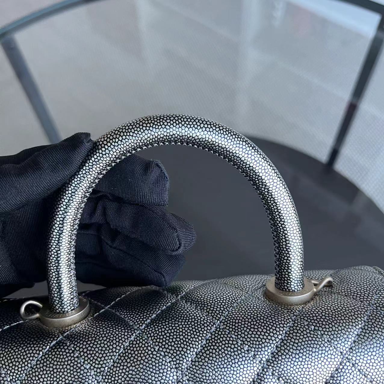 Chanel Caviar Coco Handle Small Grained Calfskin Metallic Silver Golden Hardware Series 28 - Best Luxury Designers