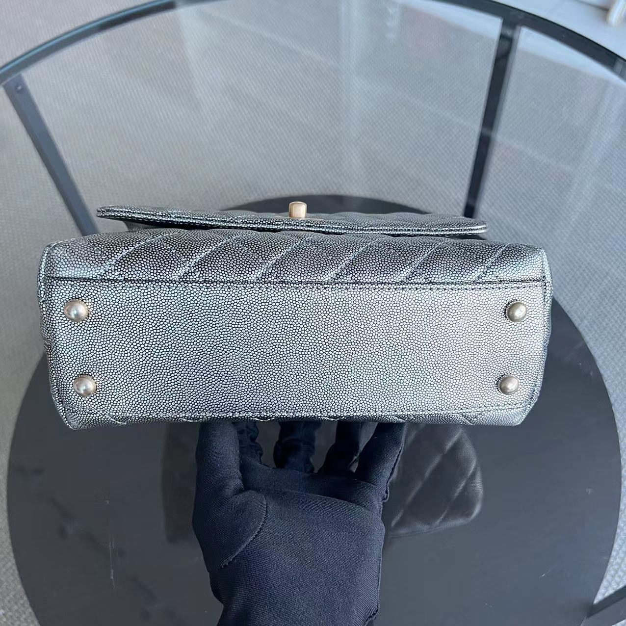 Chanel Caviar Coco Handle Small Grained Calfskin Metallic Silver Golden Hardware Series 28 - Best Luxury Designers