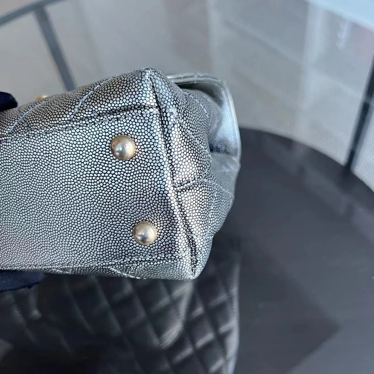 Chanel Caviar Coco Handle Small Grained Calfskin Metallic Silver Golden Hardware Series 28 - Best Luxury Designers