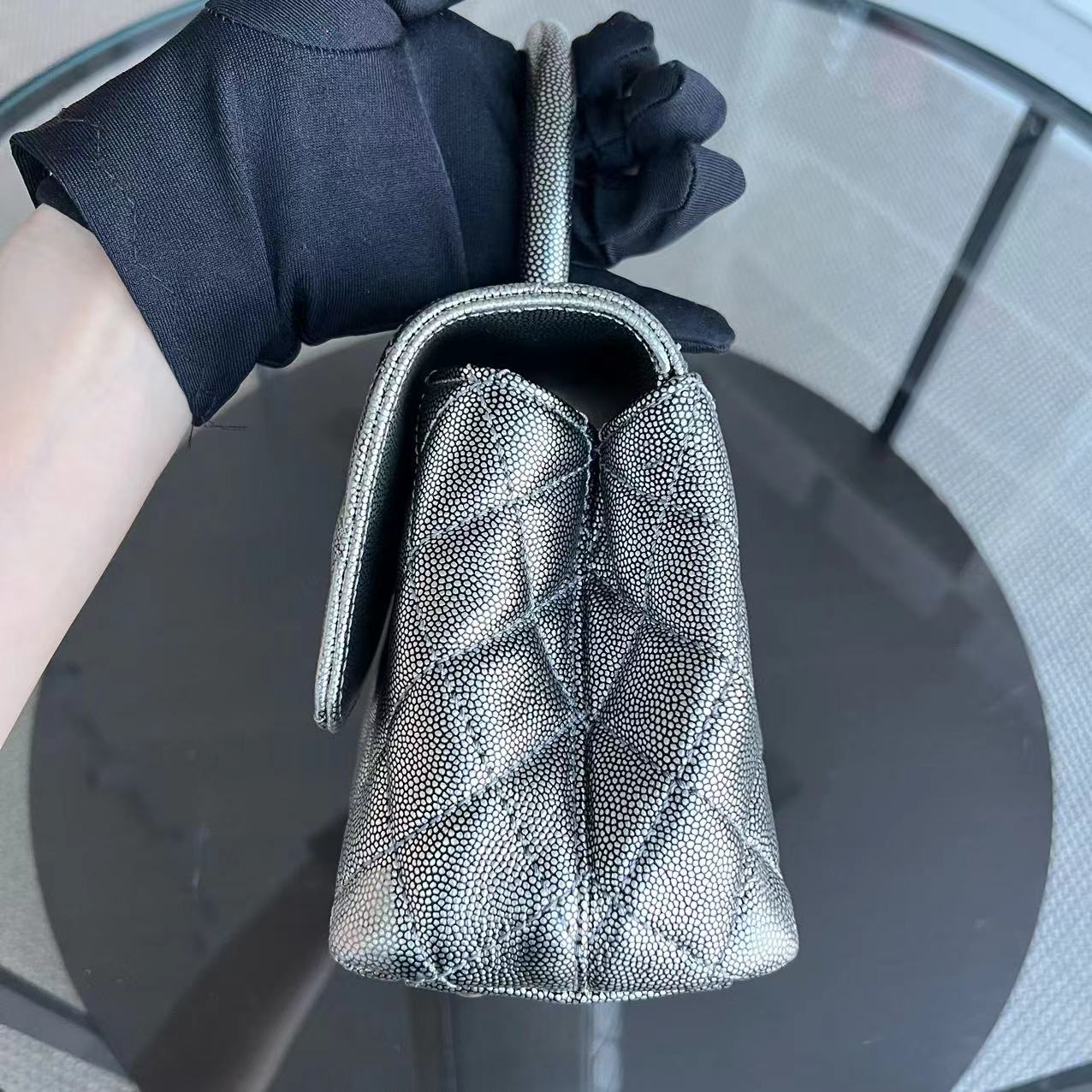 Chanel Caviar Coco Handle Small Grained Calfskin Metallic Silver Golden Hardware Series 28 - Best Luxury Designers