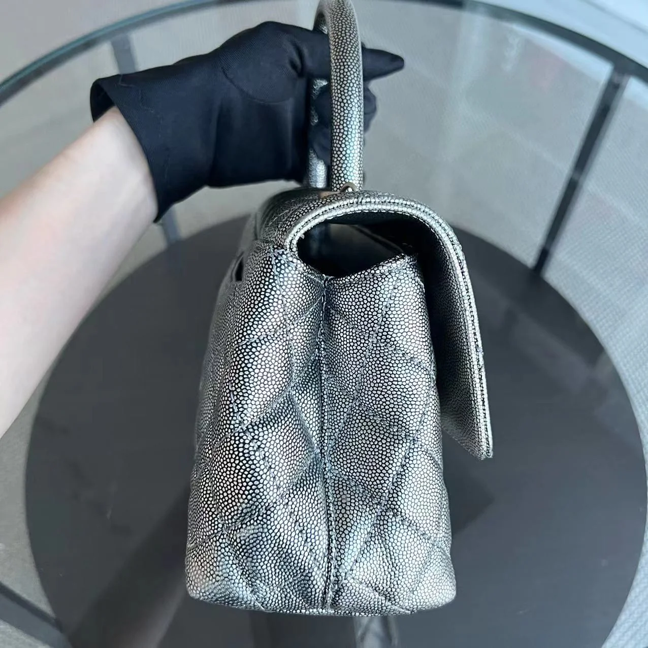 Chanel Caviar Coco Handle Small Grained Calfskin Metallic Silver Golden Hardware Series 28 - Best Luxury Designers