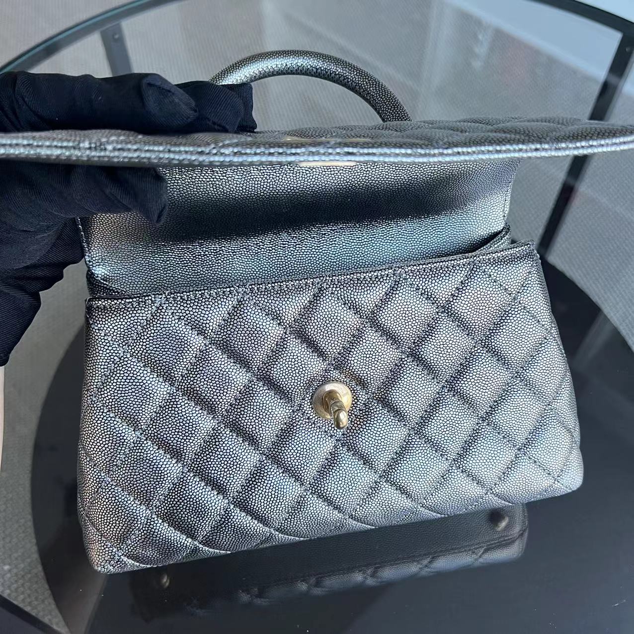 Chanel Caviar Coco Handle Small Grained Calfskin Metallic Silver Golden Hardware Series 28 - Best Luxury Designers