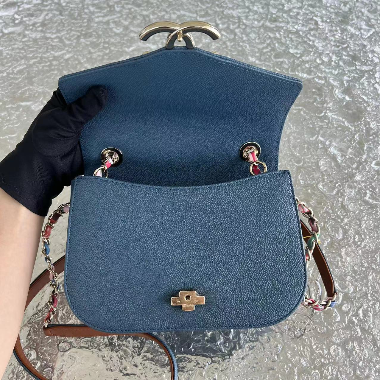 Chanel Caviar Cuba Medium Coco Curve Quilted Grained Calfskin Blue Cross Body Golden Hardware Series 23 - Best Luxury Designers