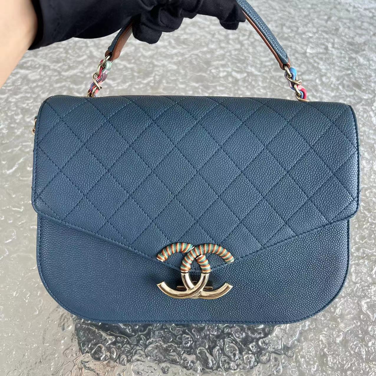 Chanel Caviar Cuba Medium Coco Curve Quilted Grained Calfskin Blue Cross Body Golden Hardware Series 23 - Best Luxury Designers