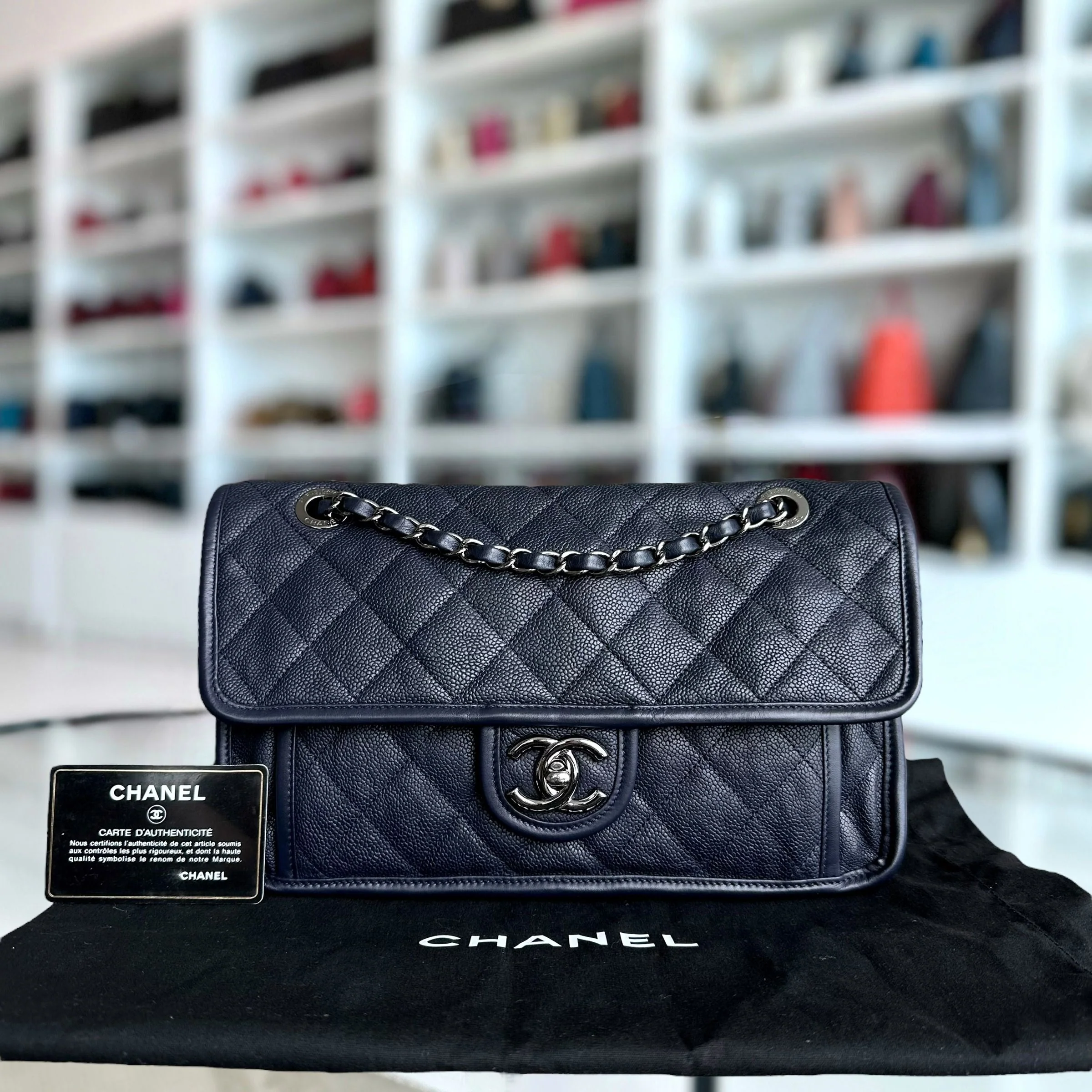 Chanel Caviar French Riviera Seasonal Flap Quilted Calfskin Dark Blue SHW No 19 - Best Luxury Designers