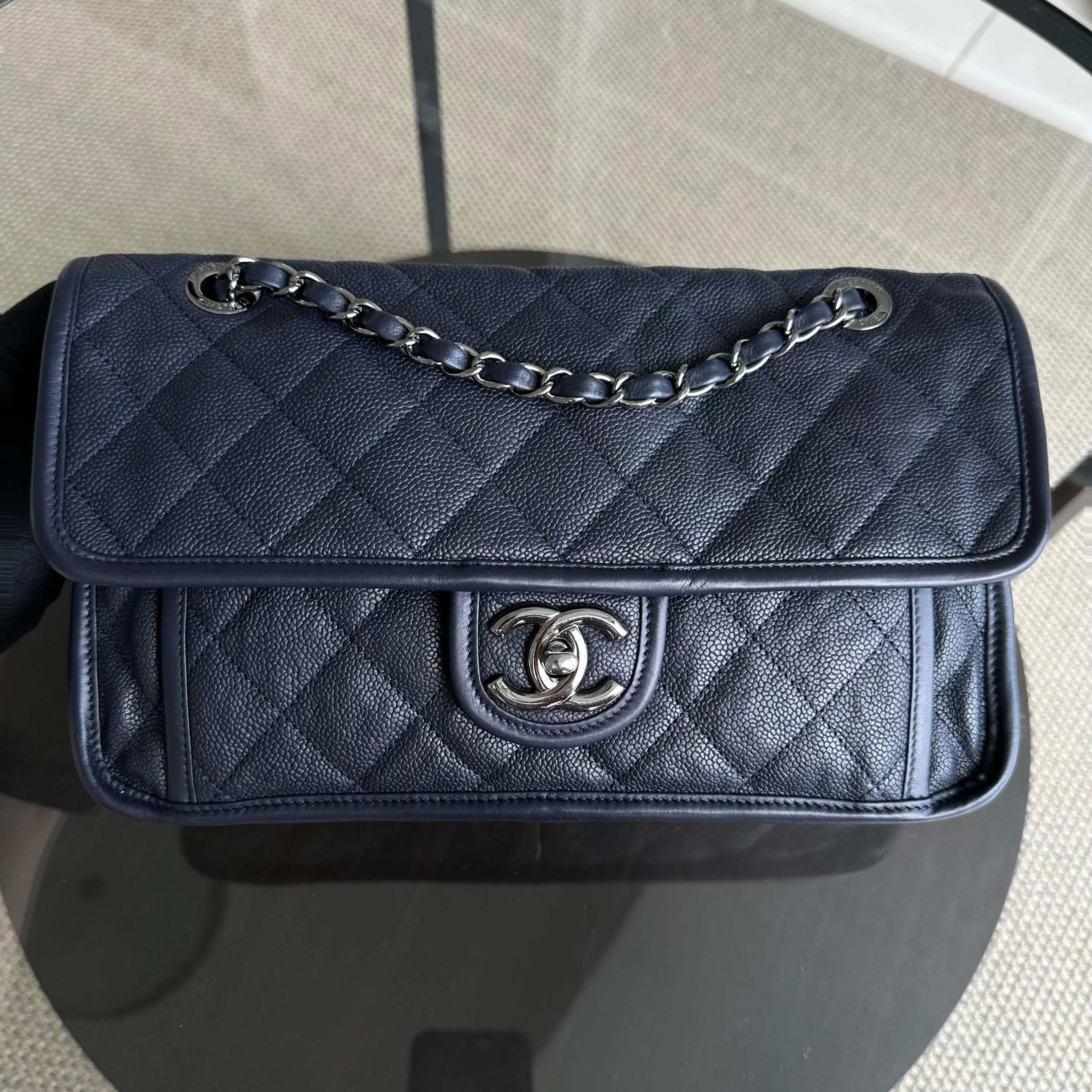 Chanel Caviar French Riviera Seasonal Flap Quilted Calfskin Dark Blue SHW No 19 - Best Luxury Designers