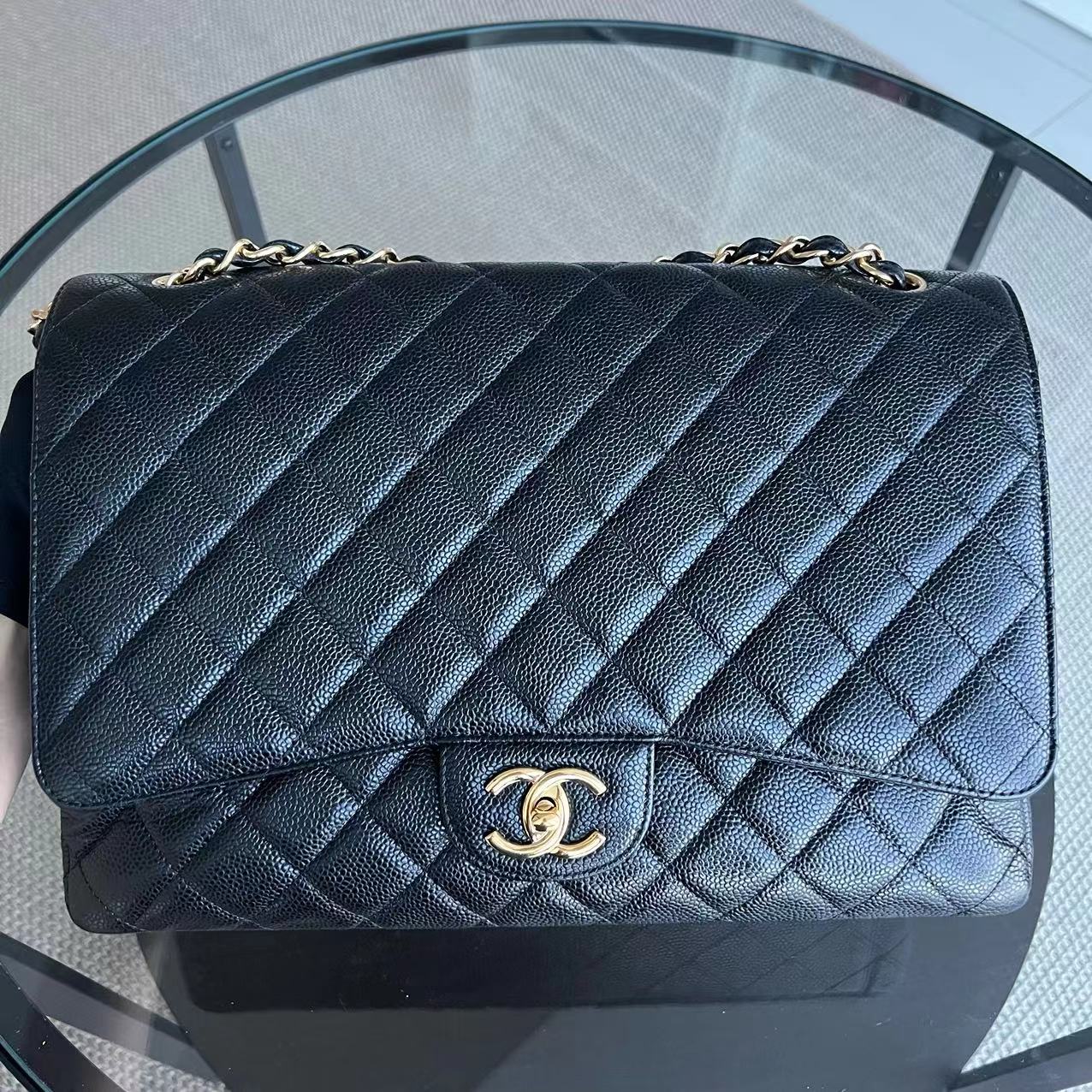 Chanel Caviar Maxi Double Flap Classic Flap 33CM Quilted Grained Calfskin Black Golden Hardware Series 14 - Best Luxury Designers