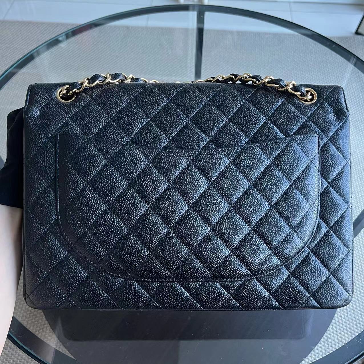 Chanel Caviar Maxi Double Flap Classic Flap 33CM Quilted Grained Calfskin Black Golden Hardware Series 14 - Best Luxury Designers
