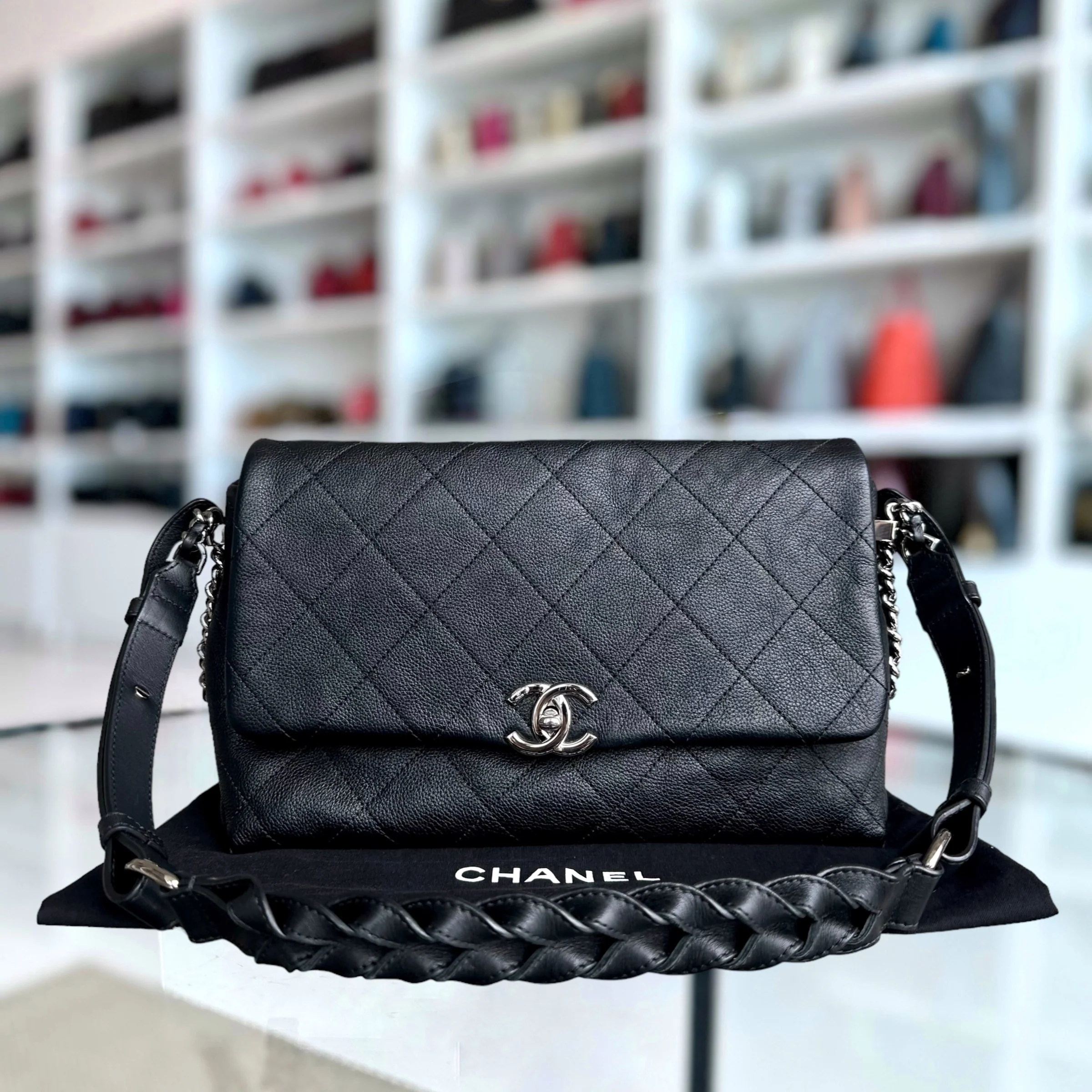 Chanel Caviar Seasonal Flap Braided With Style Quilted Grained Calfskin Black Silver Hardware Series 25 - Best Luxury Designers