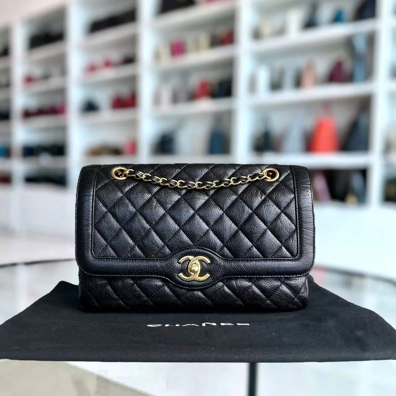 Chanel Caviar Seasonal Flap Two Tone Quilted Grained Calfskin Golden Hardware Series 21 - Best Luxury Designers