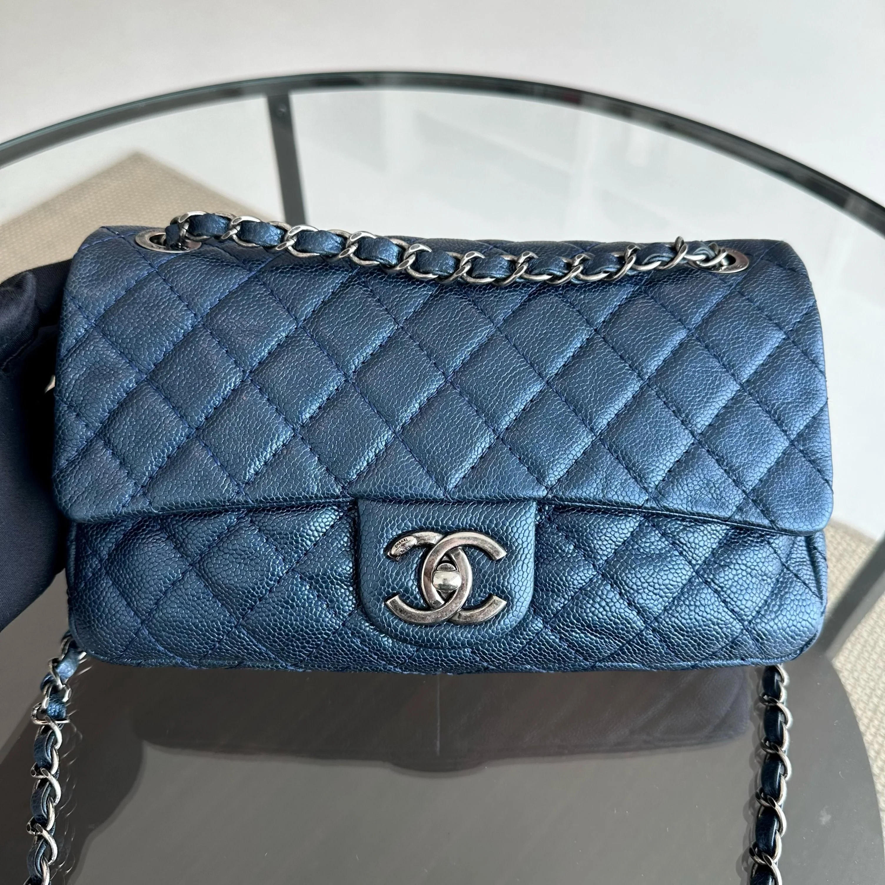 Chanel Caviar Seasonal Flap Zip Around Iridescent Dark Blue SHW No 18 - Best Luxury Designers