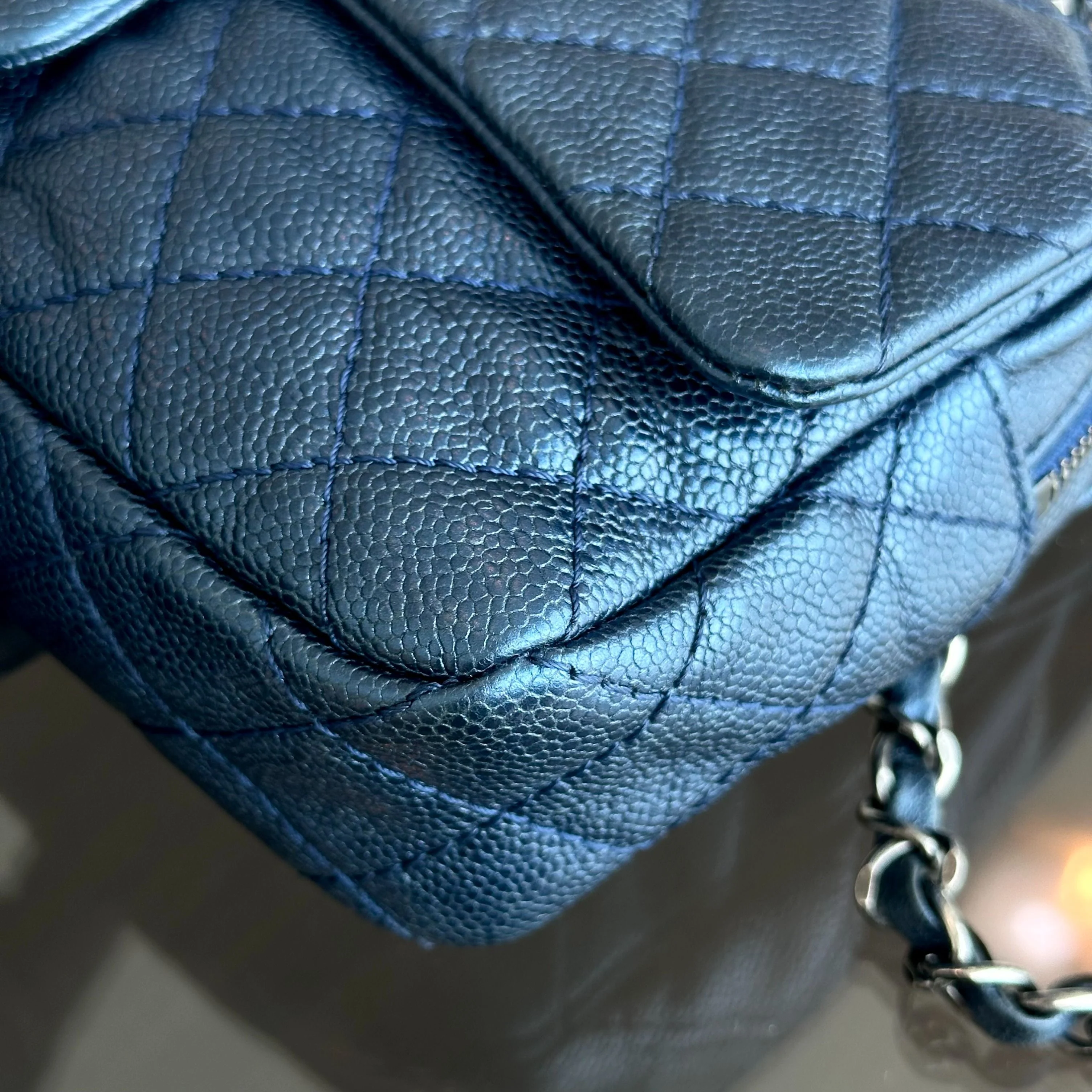 Chanel Caviar Seasonal Flap Zip Around Iridescent Dark Blue SHW No 18 - Best Luxury Designers