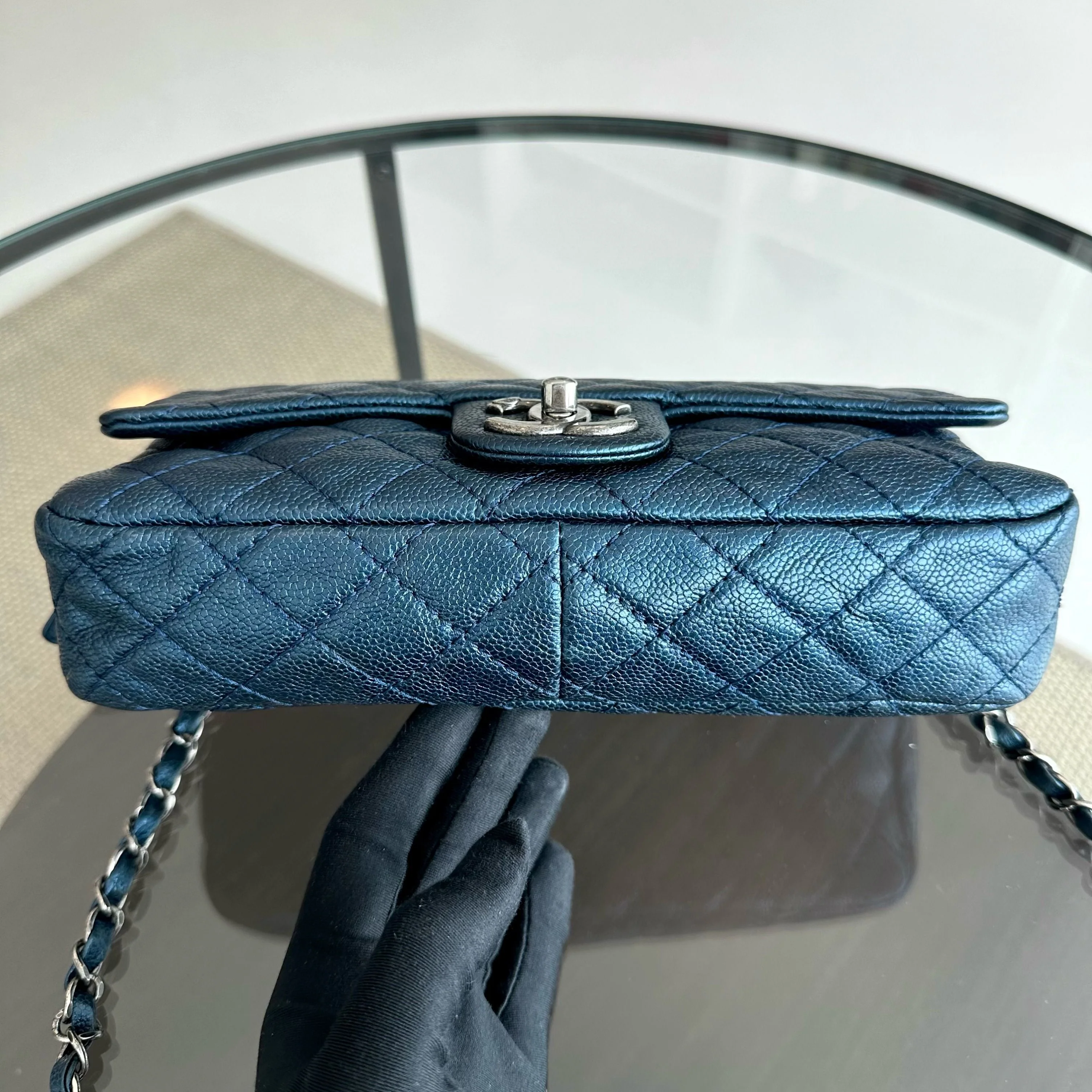 Chanel Caviar Seasonal Flap Zip Around Iridescent Dark Blue SHW No 18 - Best Luxury Designers