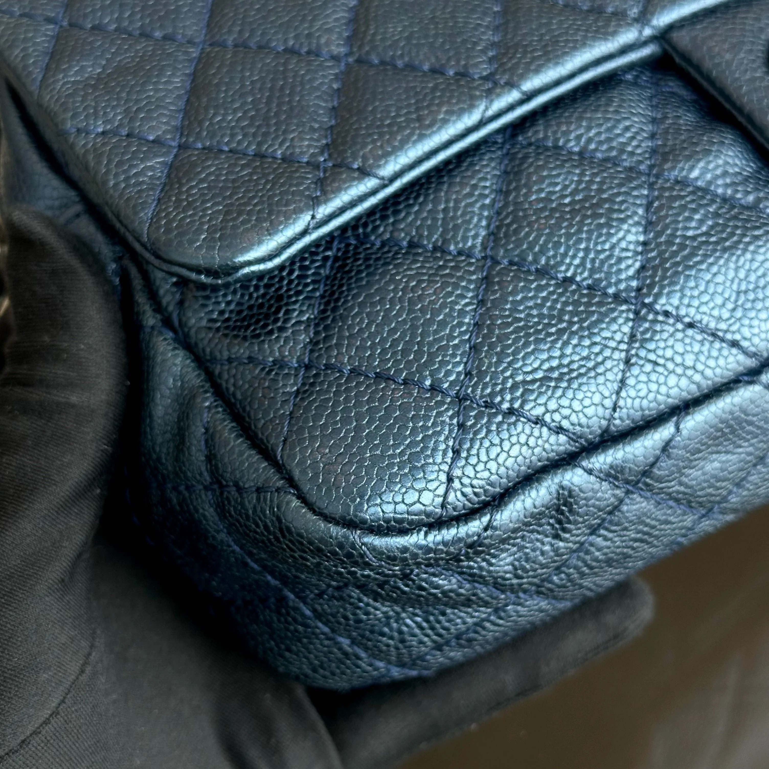 Chanel Caviar Seasonal Flap Zip Around Iridescent Dark Blue SHW No 18 - Best Luxury Designers