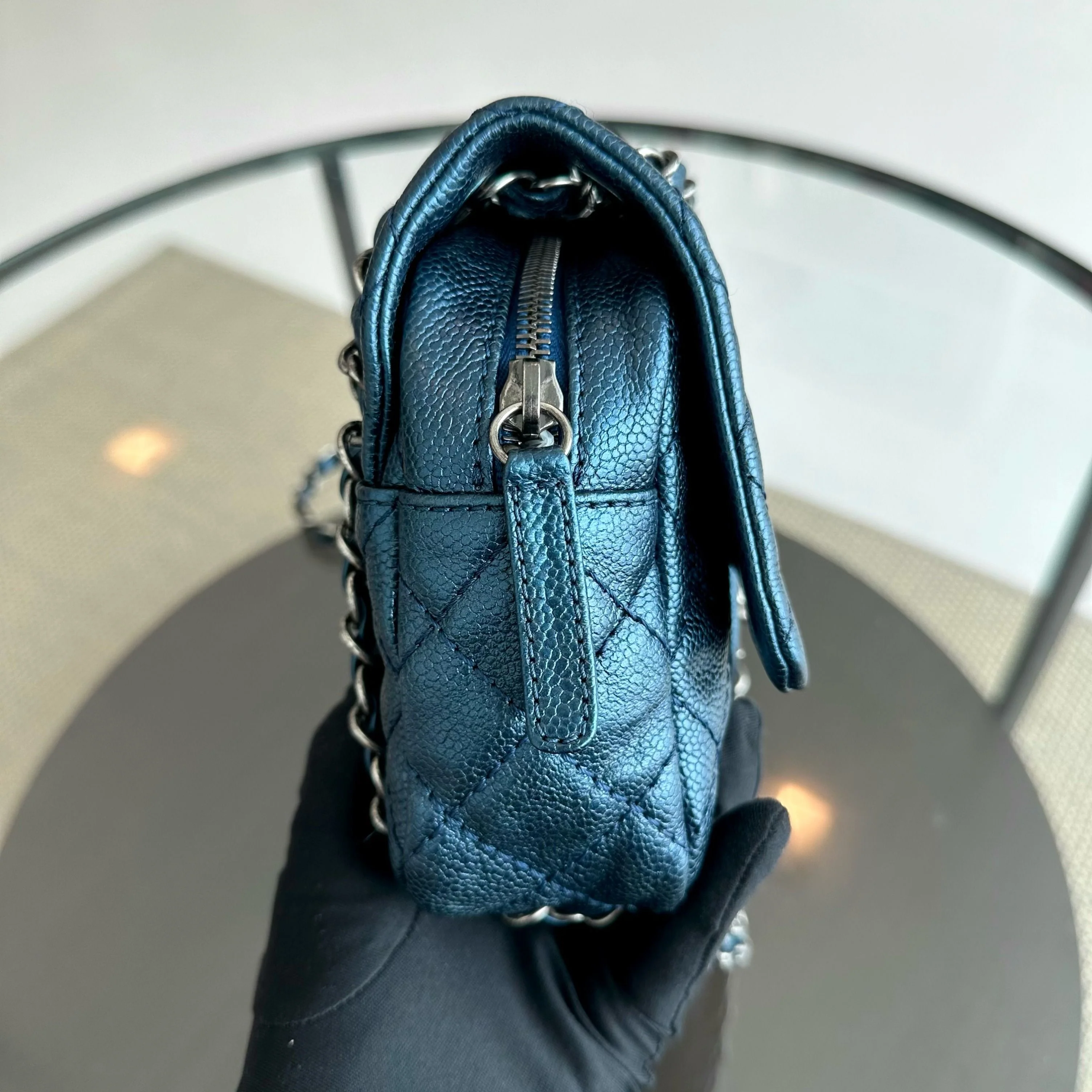 Chanel Caviar Seasonal Flap Zip Around Iridescent Dark Blue SHW No 18 - Best Luxury Designers