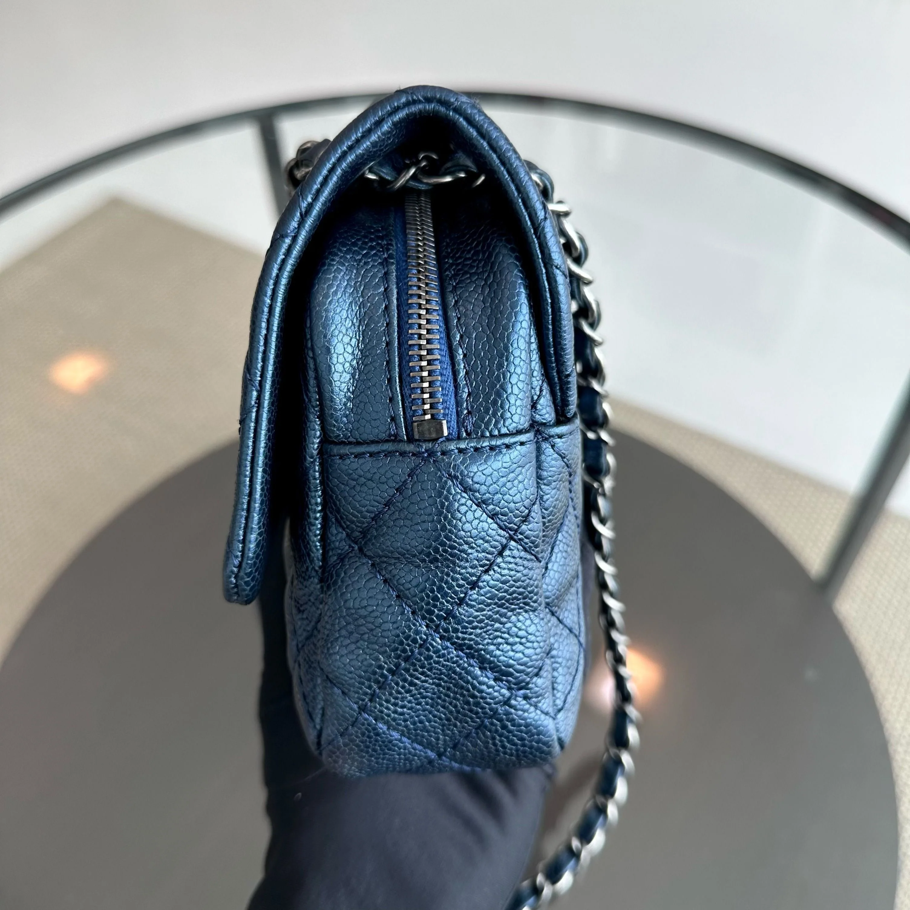 Chanel Caviar Seasonal Flap Zip Around Iridescent Dark Blue SHW No 18 - Best Luxury Designers