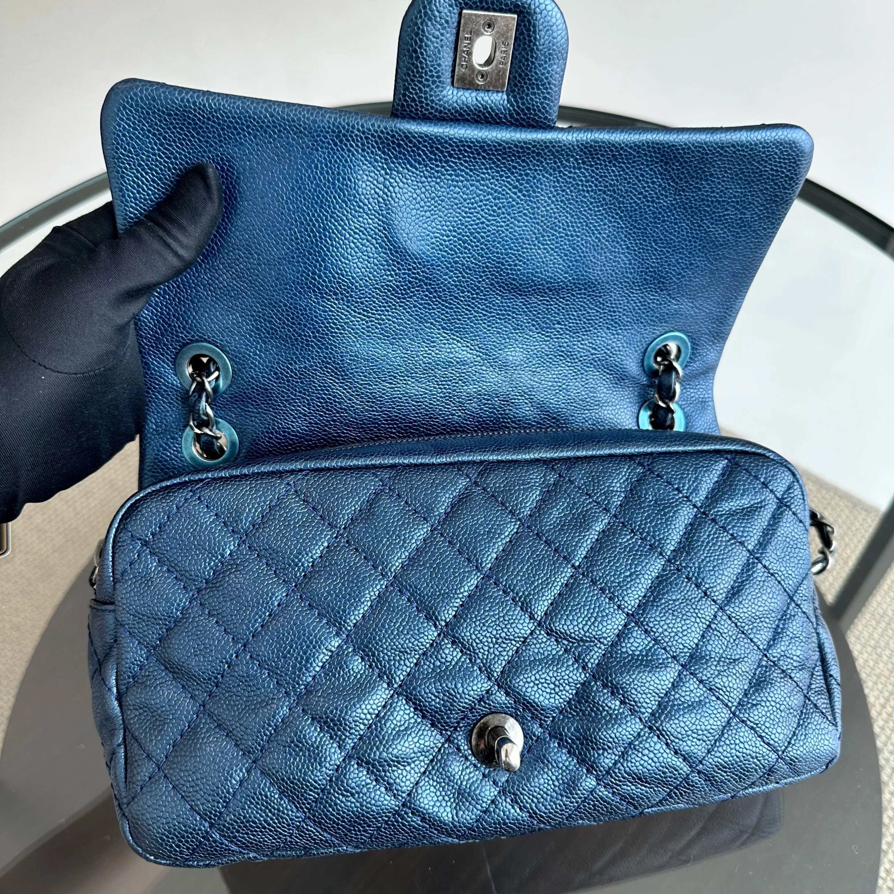 Chanel Caviar Seasonal Flap Zip Around Iridescent Dark Blue SHW No 18 - Best Luxury Designers