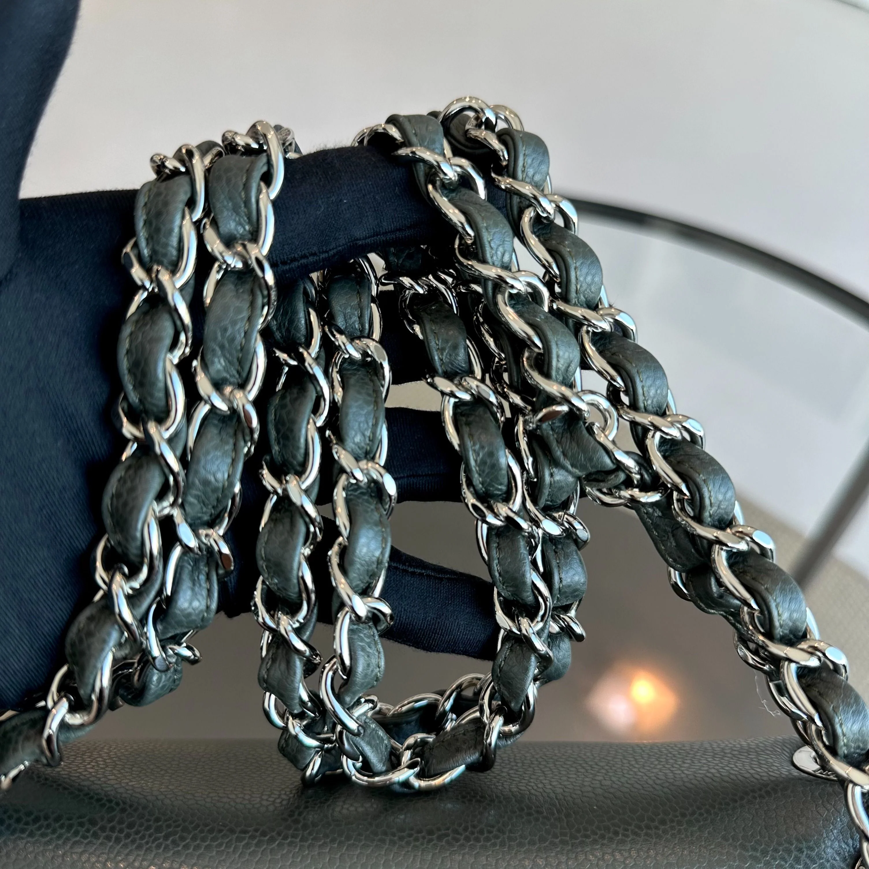 Chanel Caviar Seasonal Jumbo Timeless Double CC Flap Calfskin Green No 15 - Best Luxury Designers