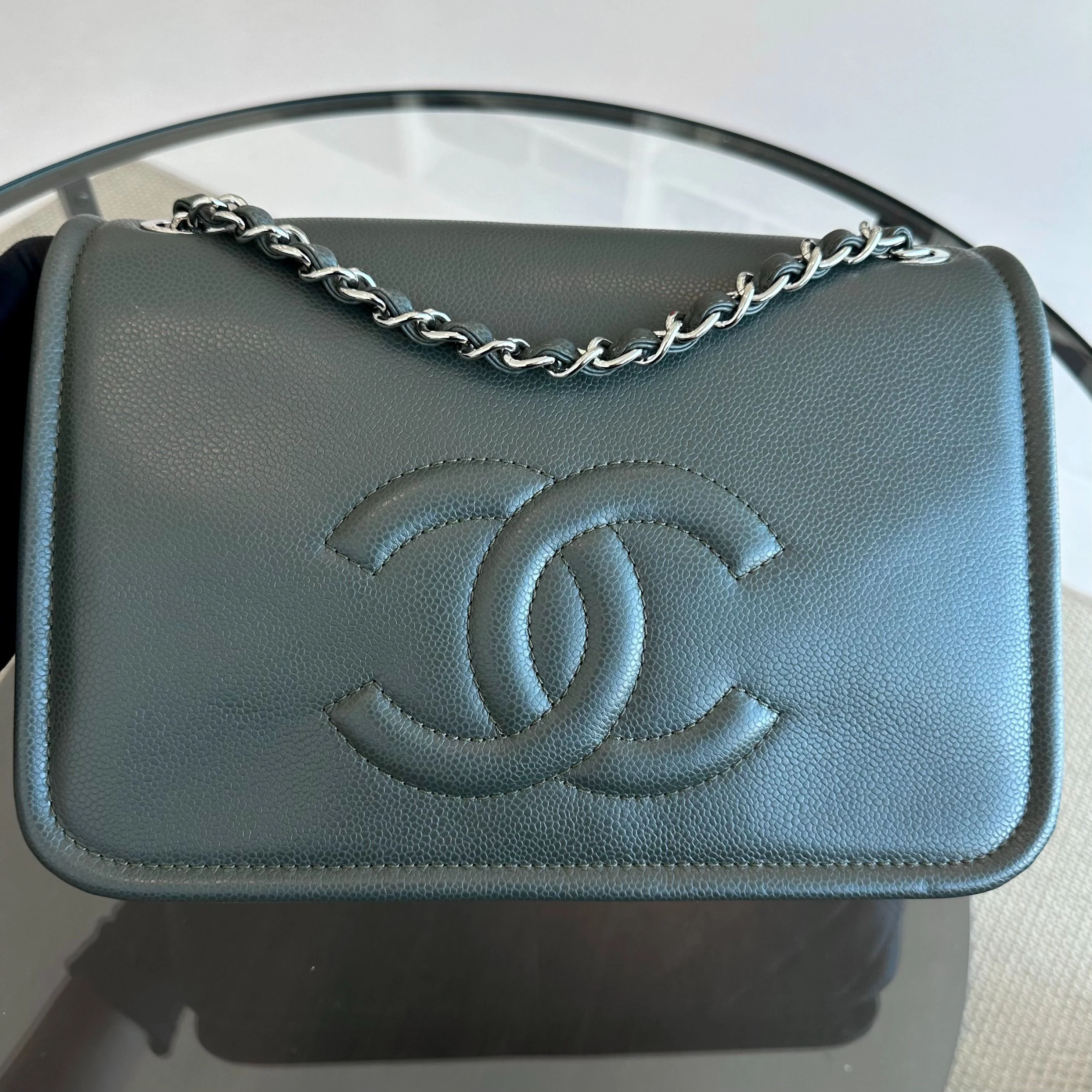 Chanel Caviar Seasonal Jumbo Timeless Double CC Flap Calfskin Green No 15 - Best Luxury Designers