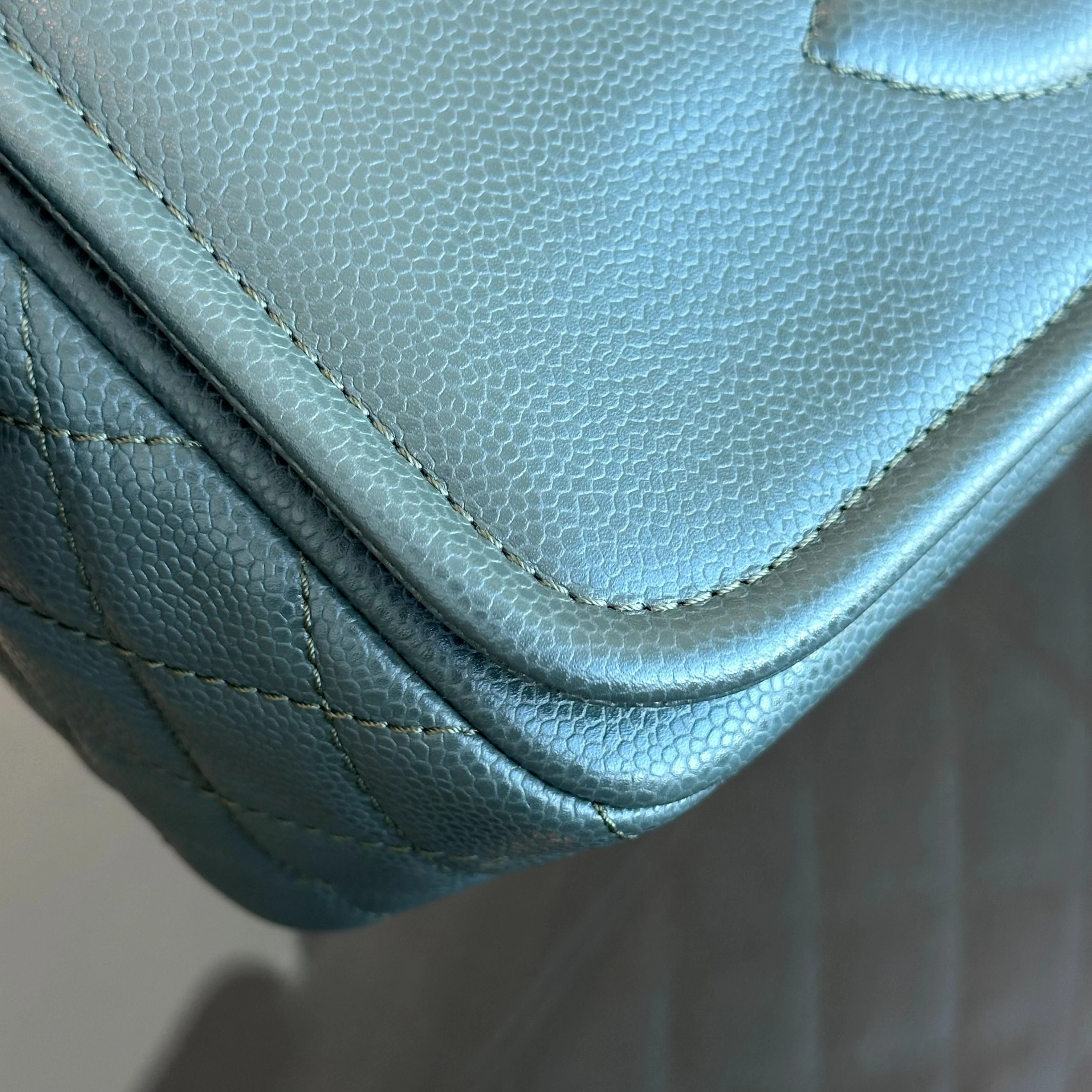 Chanel Caviar Seasonal Jumbo Timeless Double CC Flap Calfskin Green No 15 - Best Luxury Designers