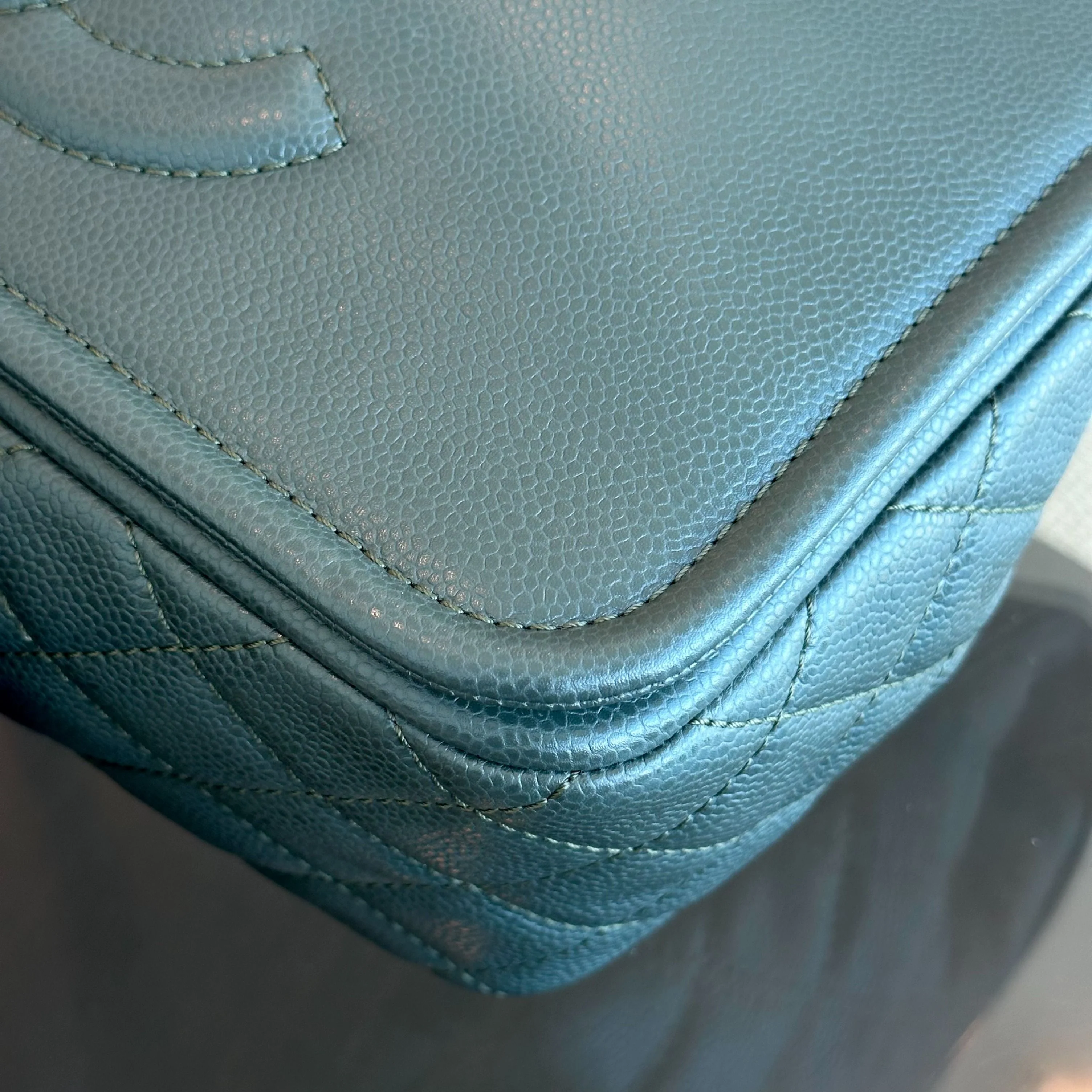 Chanel Caviar Seasonal Jumbo Timeless Double CC Flap Calfskin Green No 15 - Best Luxury Designers