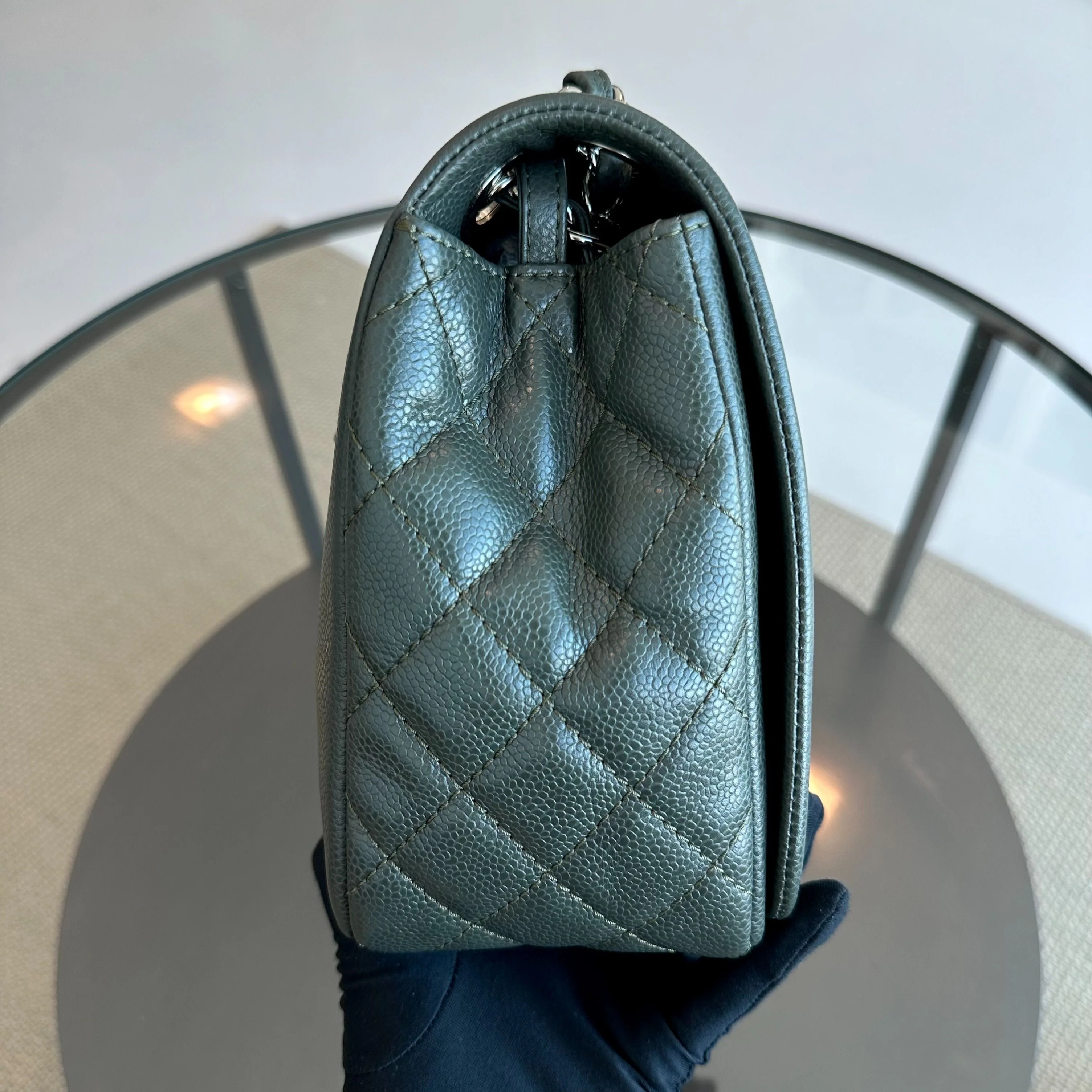 Chanel Caviar Seasonal Jumbo Timeless Double CC Flap Calfskin Green No 15 - Best Luxury Designers