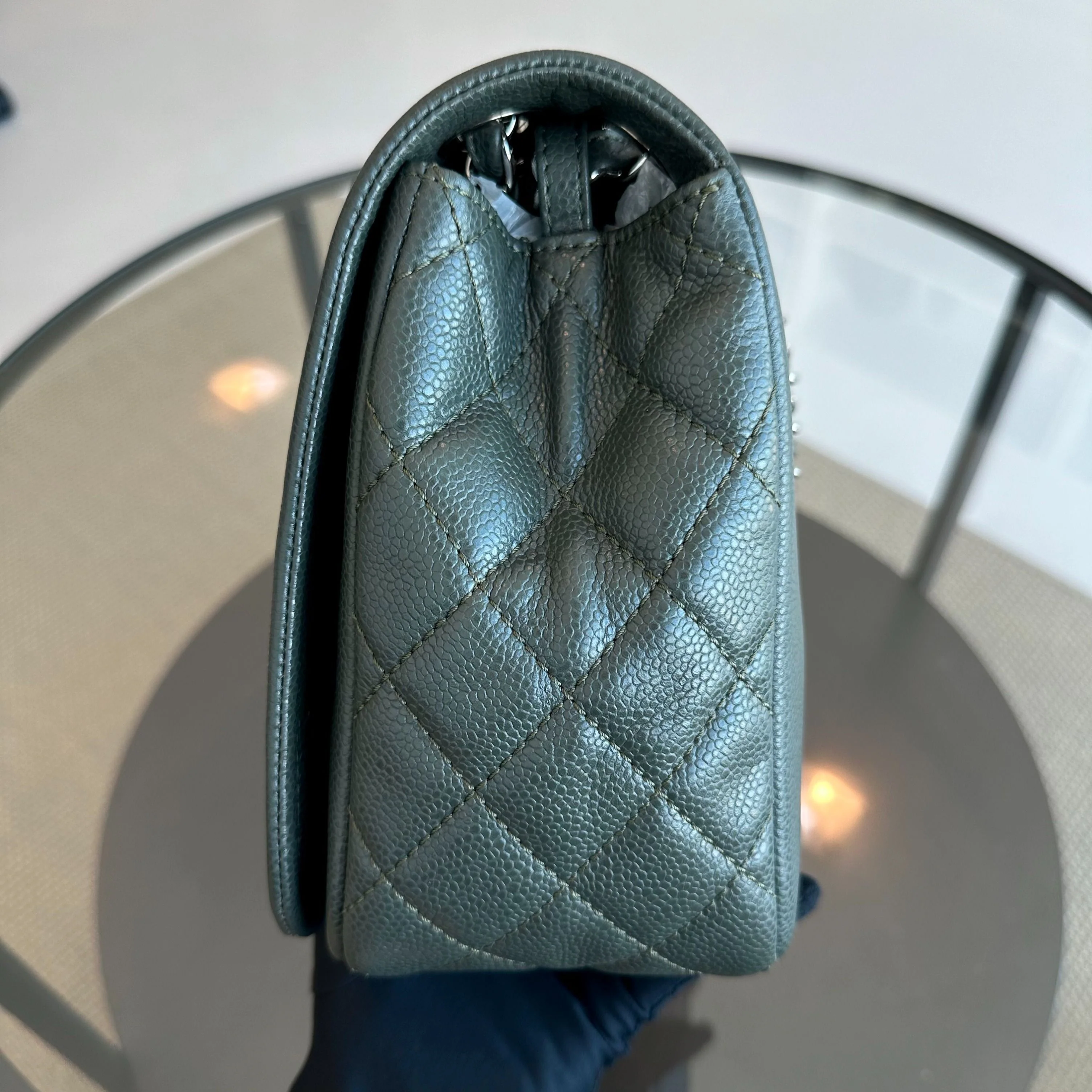 Chanel Caviar Seasonal Jumbo Timeless Double CC Flap Calfskin Green No 15 - Best Luxury Designers