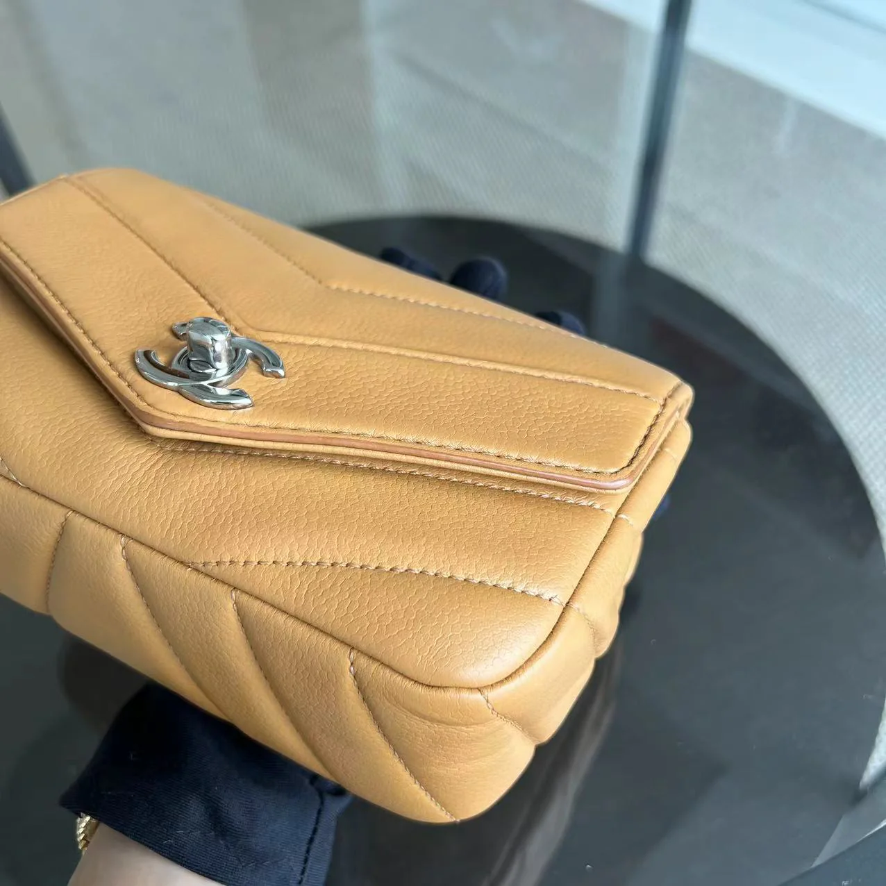 Chanel Caviar V Stitch Chevron Mini Square Seasonal Flap Calfskin Light Brown SHW No 24 - Best Luxury Designers