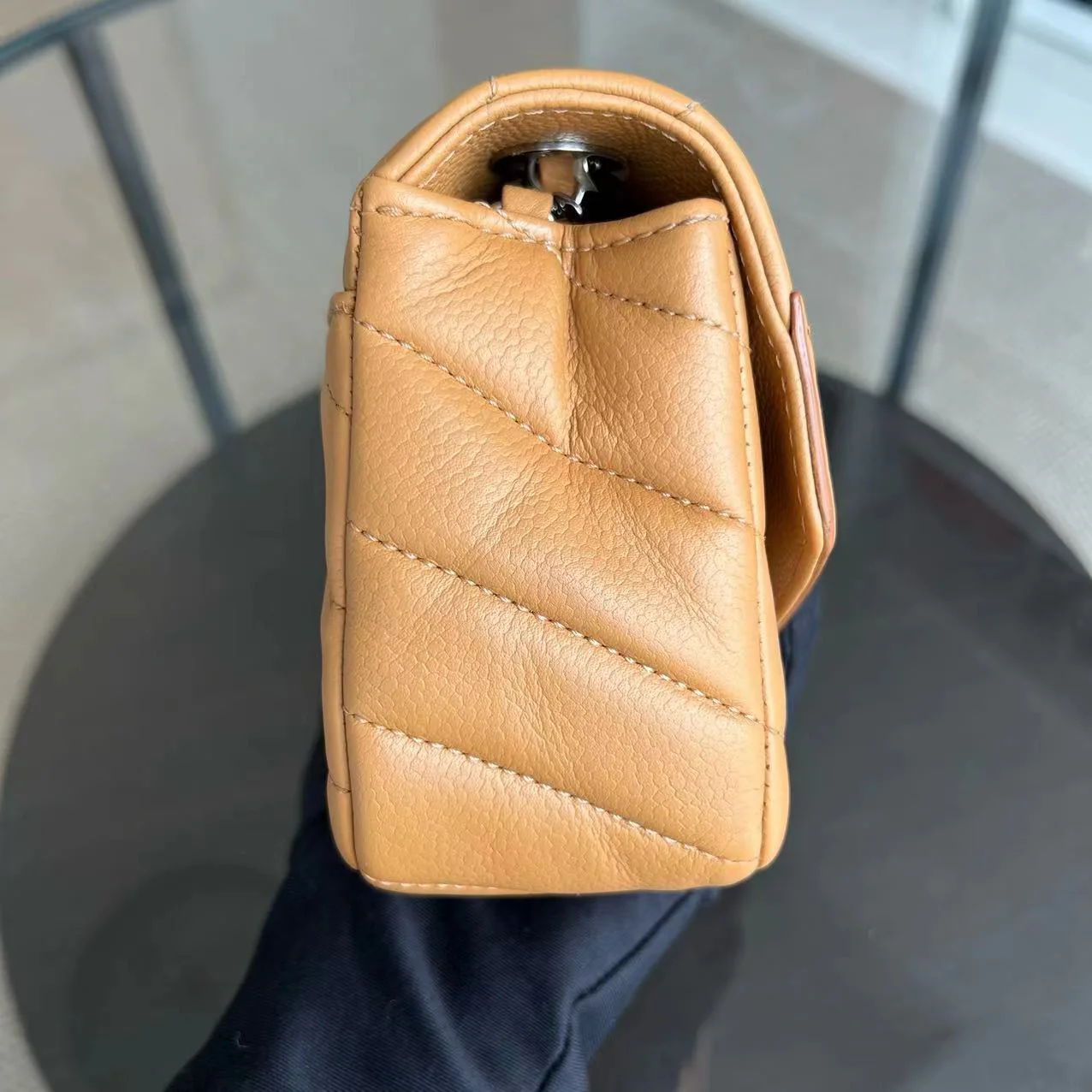 Chanel Caviar V Stitch Chevron Mini Square Seasonal Flap Calfskin Light Brown SHW No 24 - Best Luxury Designers