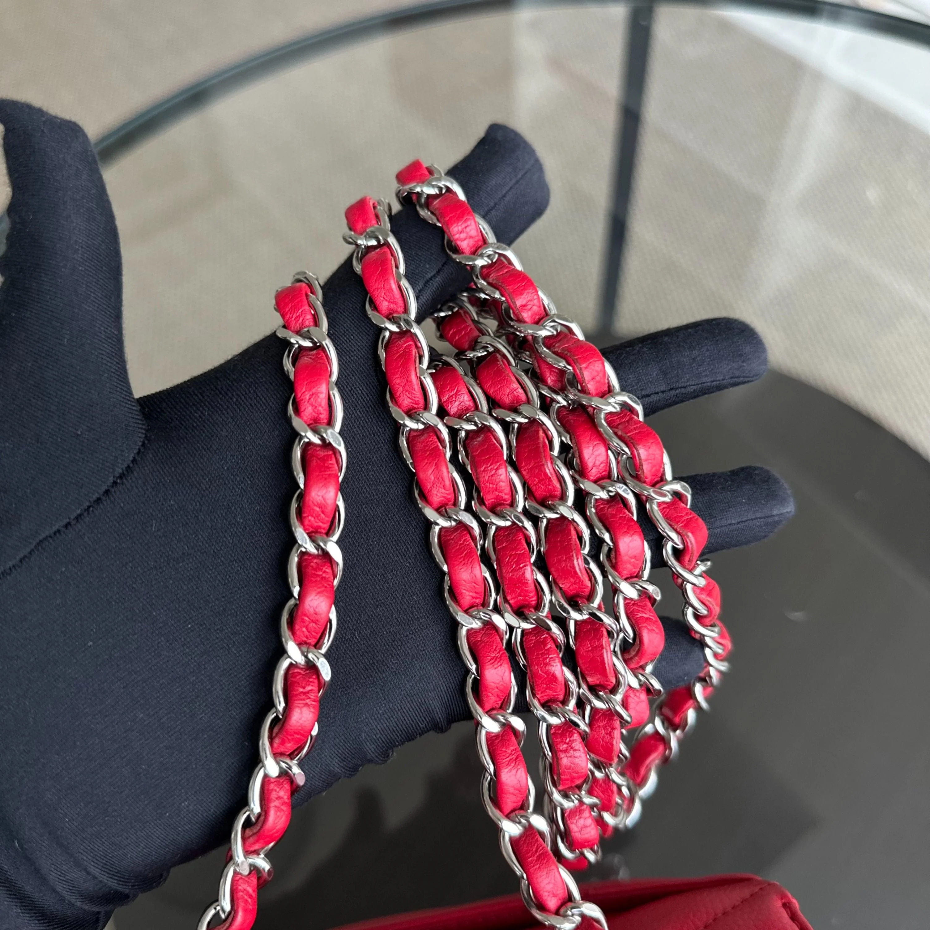 Chanel Caviar V Stitch Chevron Mini Square Seasonal Flap Red SHW No 24 - Best Luxury Designers