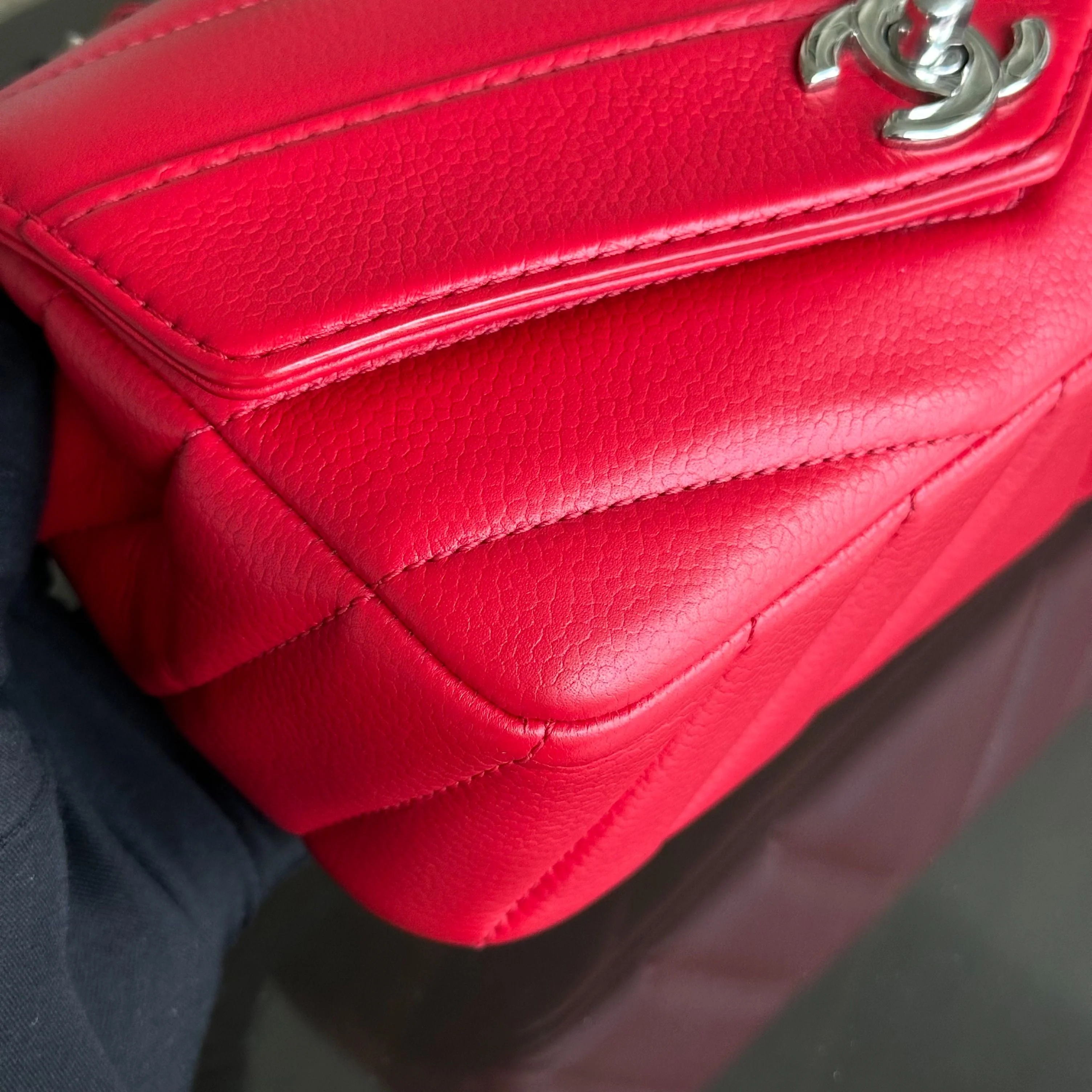 Chanel Caviar V Stitch Chevron Mini Square Seasonal Flap Red SHW No 24 - Best Luxury Designers