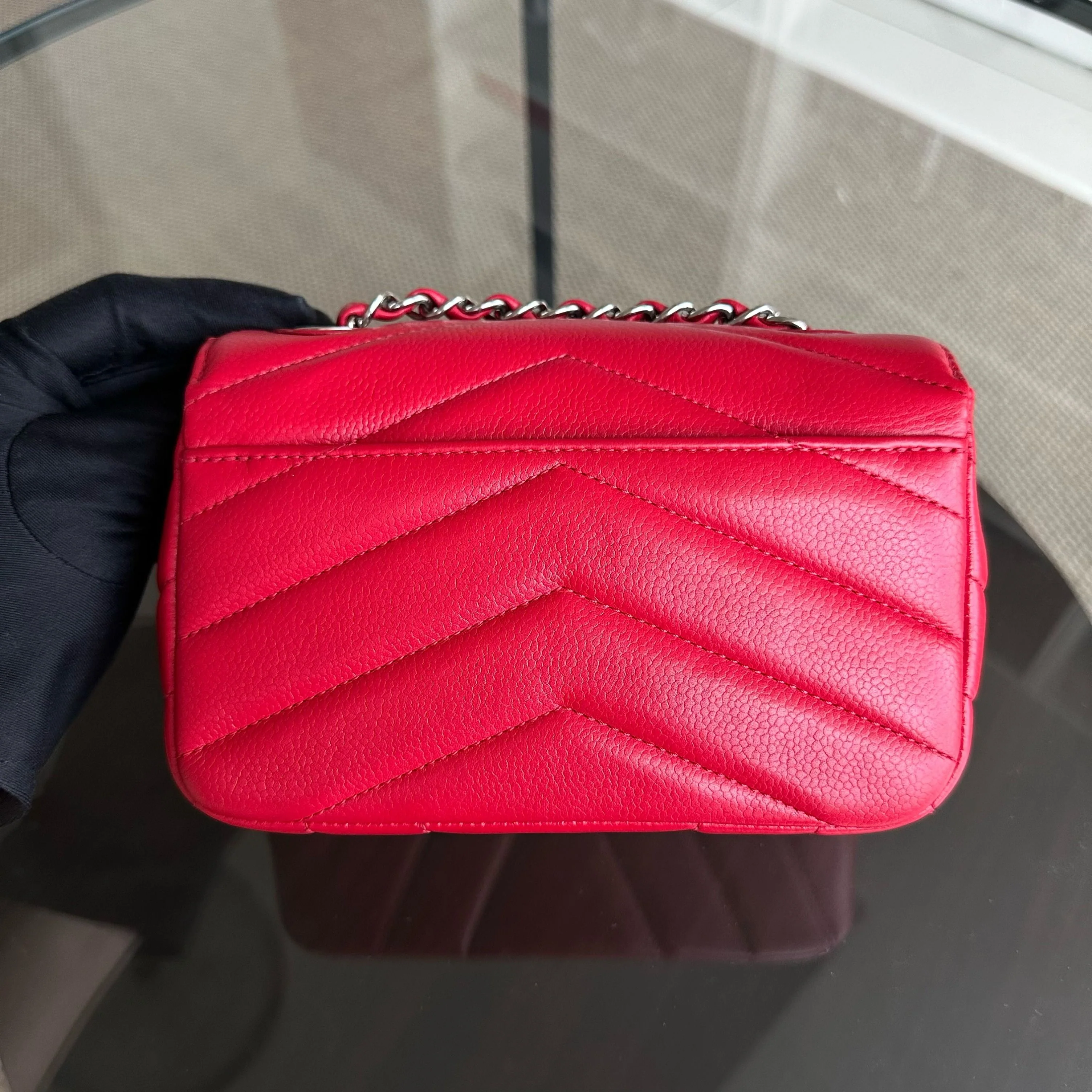 Chanel Caviar V Stitch Chevron Mini Square Seasonal Flap Red SHW No 24 - Best Luxury Designers