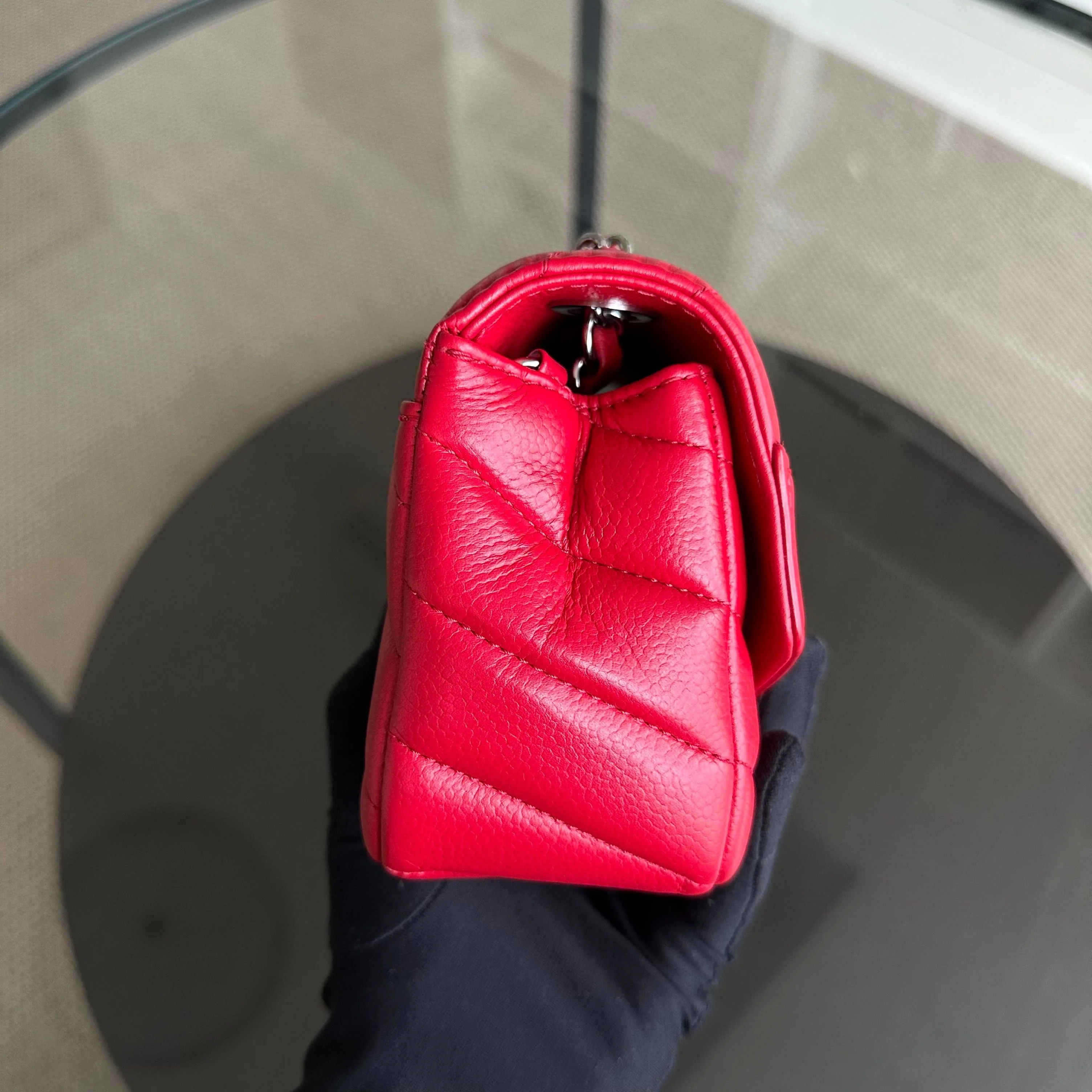 Chanel Caviar V Stitch Chevron Mini Square Seasonal Flap Red SHW No 24 - Best Luxury Designers