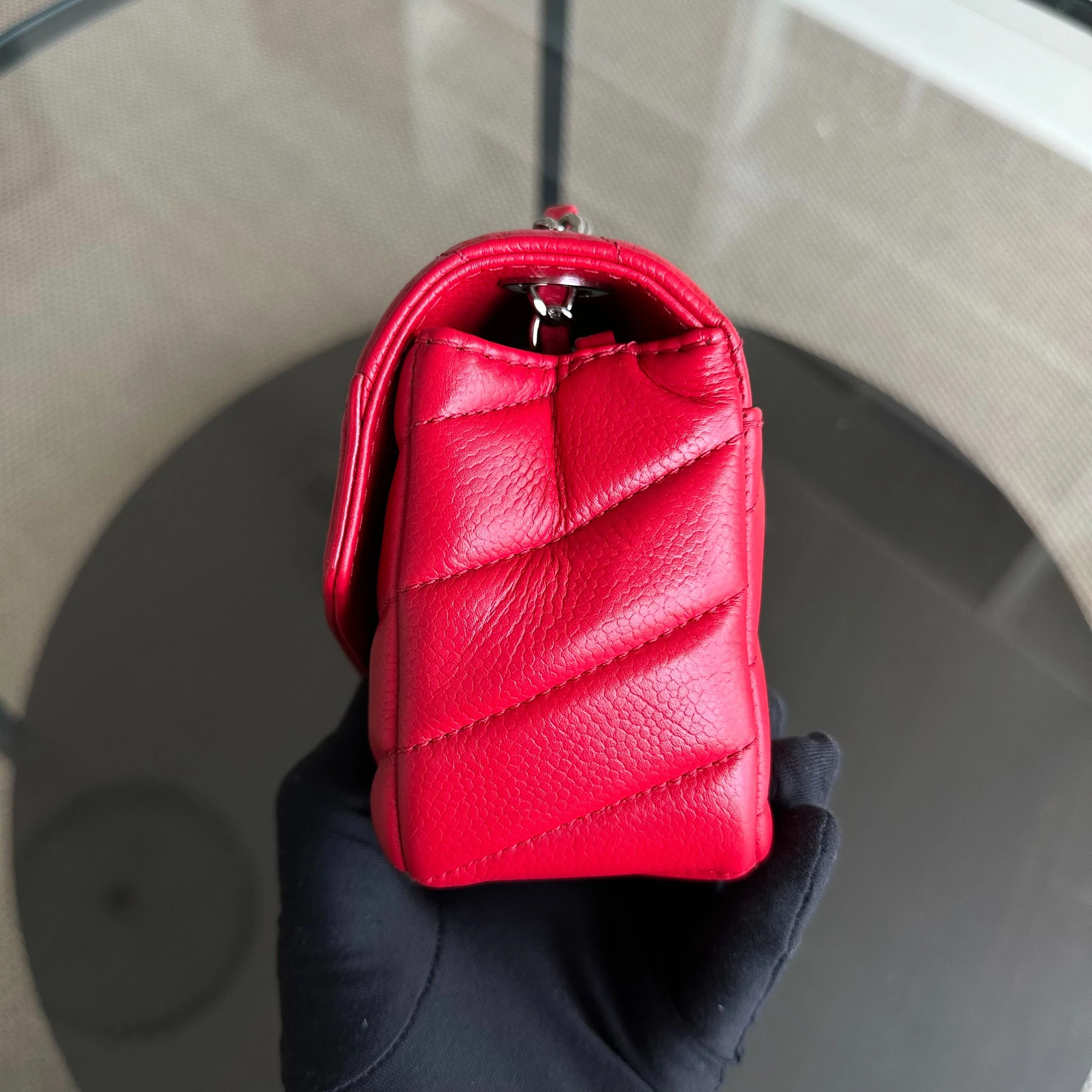 Chanel Caviar V Stitch Chevron Mini Square Seasonal Flap Red SHW No 24 - Best Luxury Designers