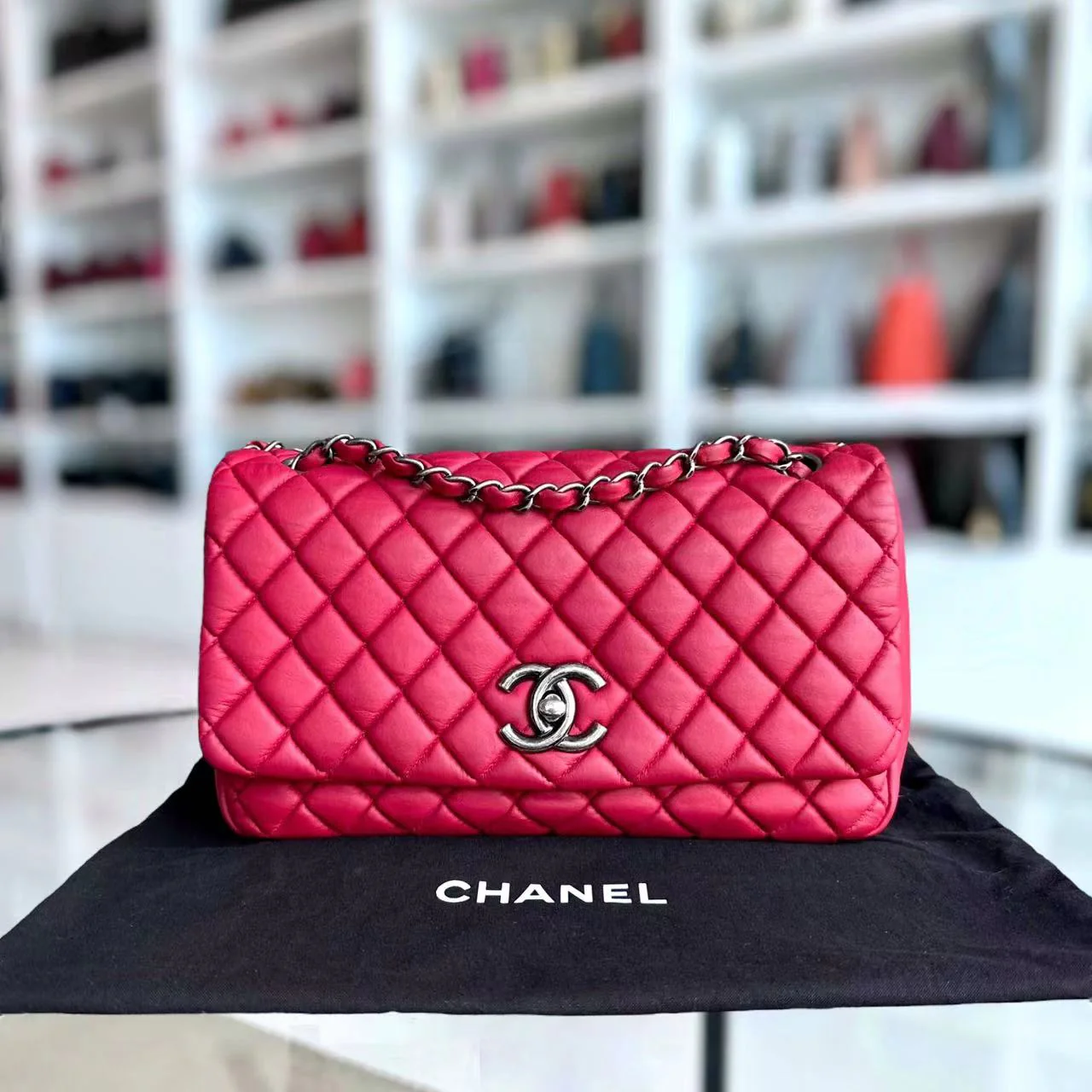 Chanel CC Puffer Bubble Seasonal Classic Flap Calfskin Red Silver Hardware Series 17 - Best Luxury Designers