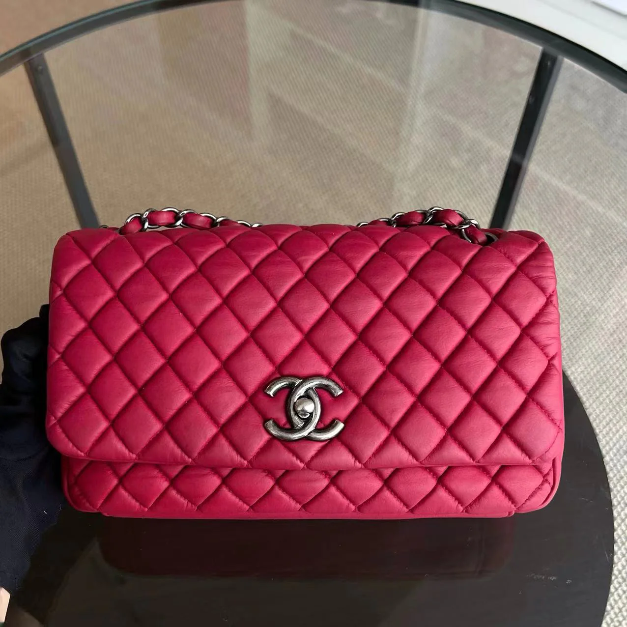Chanel CC Puffer Bubble Seasonal Classic Flap Calfskin Red Silver Hardware Series 17 - Best Luxury Designers