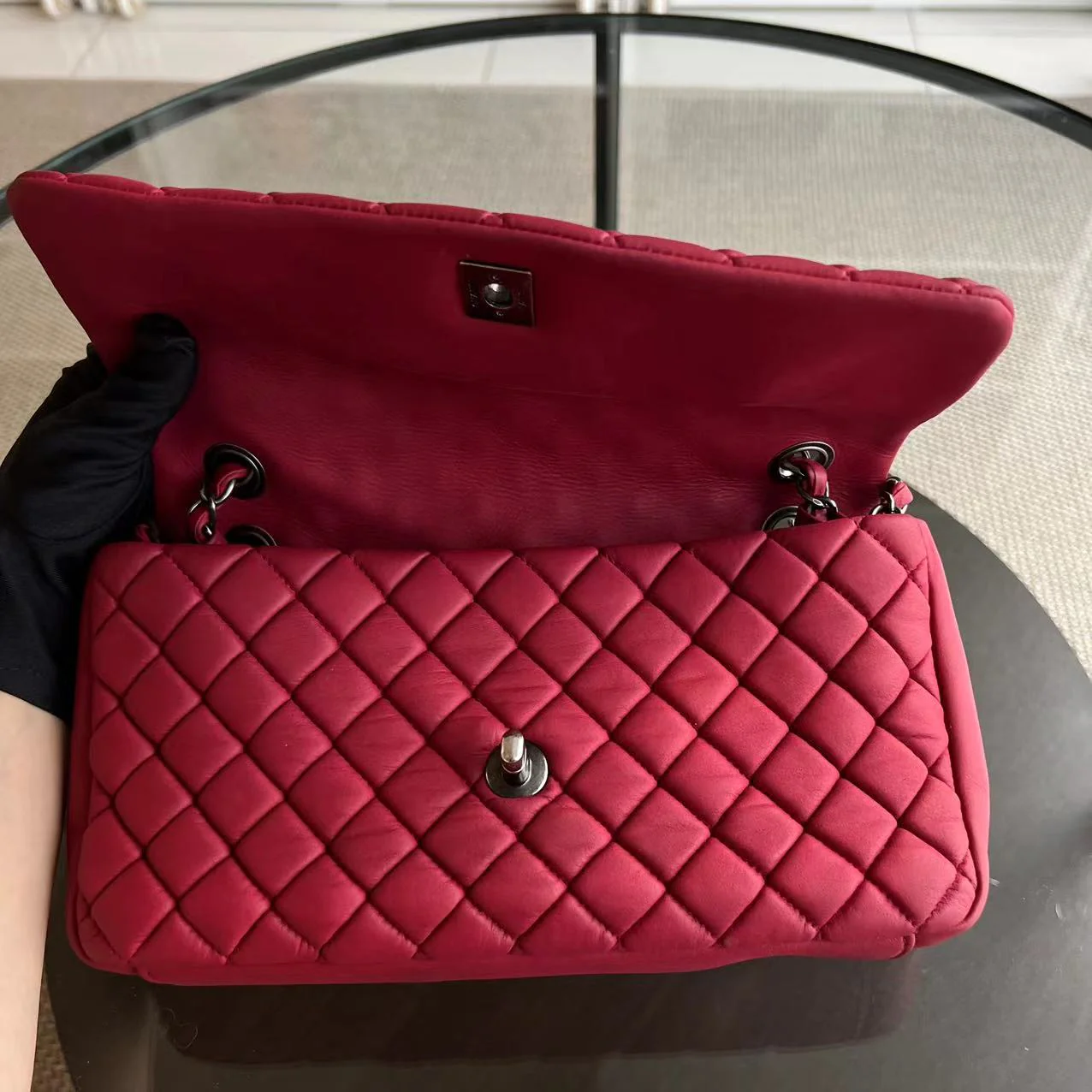 Chanel CC Puffer Bubble Seasonal Classic Flap Calfskin Red Silver Hardware Series 17 - Best Luxury Designers