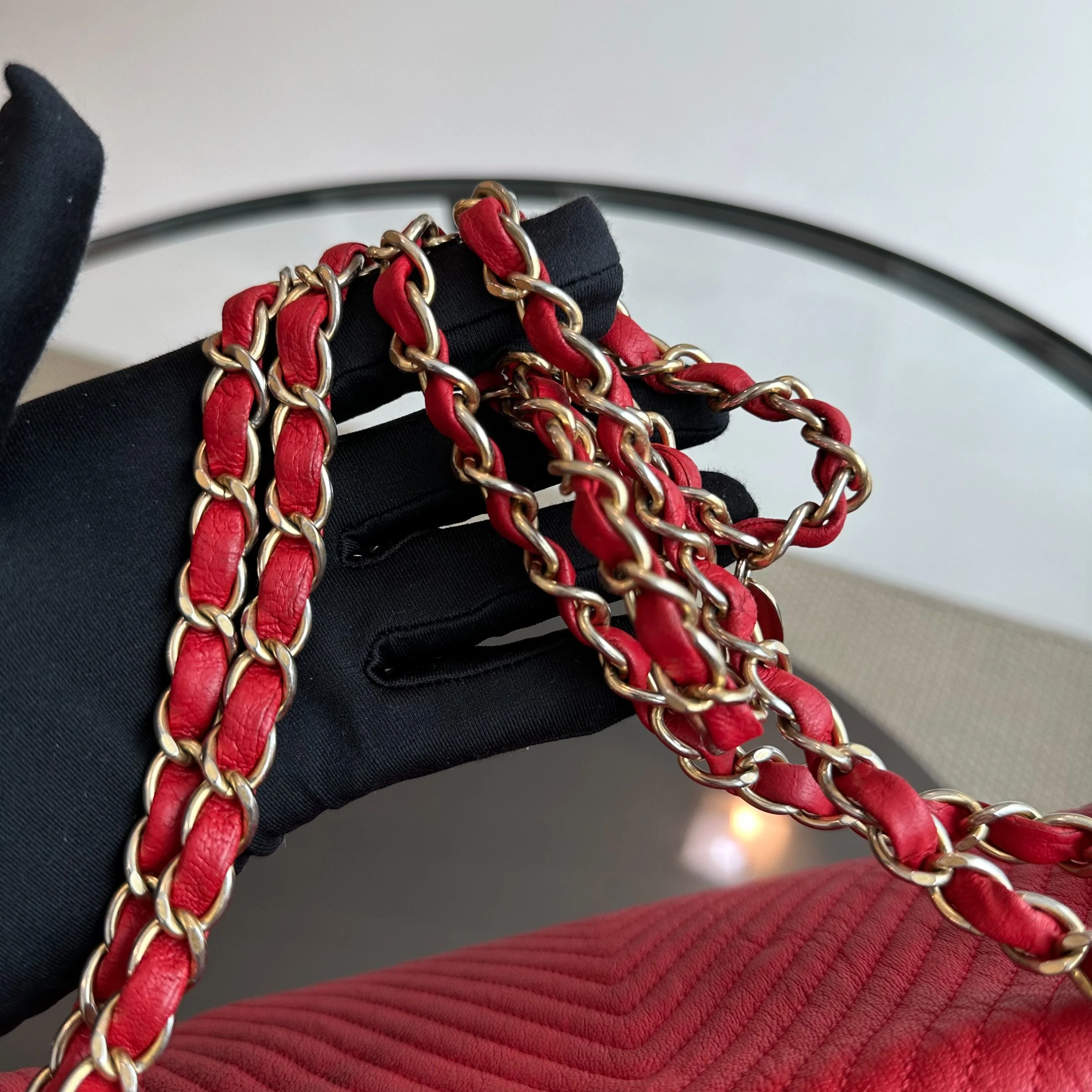 Chanel Chevron Herringbone Medallion Seasonal Flap Red Calfskin AGHW No 21 - Best Luxury Designers