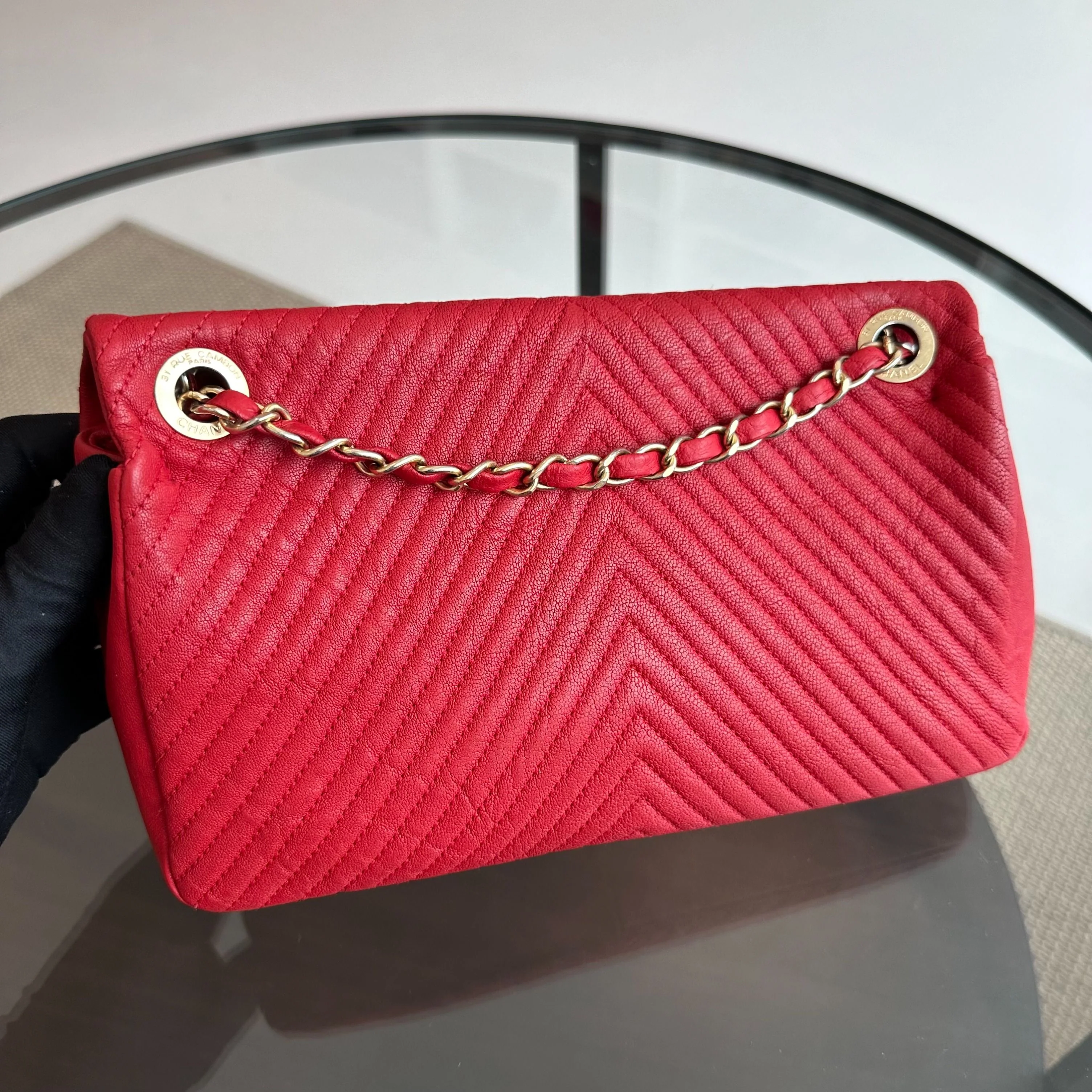 Chanel Chevron Herringbone Medallion Seasonal Flap Red Calfskin AGHW No 21 - Best Luxury Designers