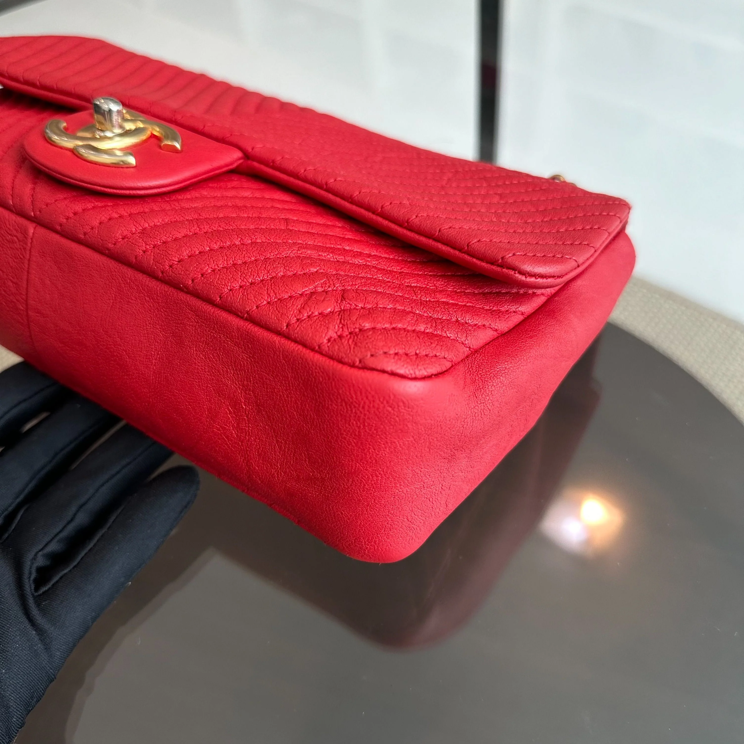 Chanel Chevron Herringbone Medallion Seasonal Flap Red Calfskin AGHW No 21 - Best Luxury Designers