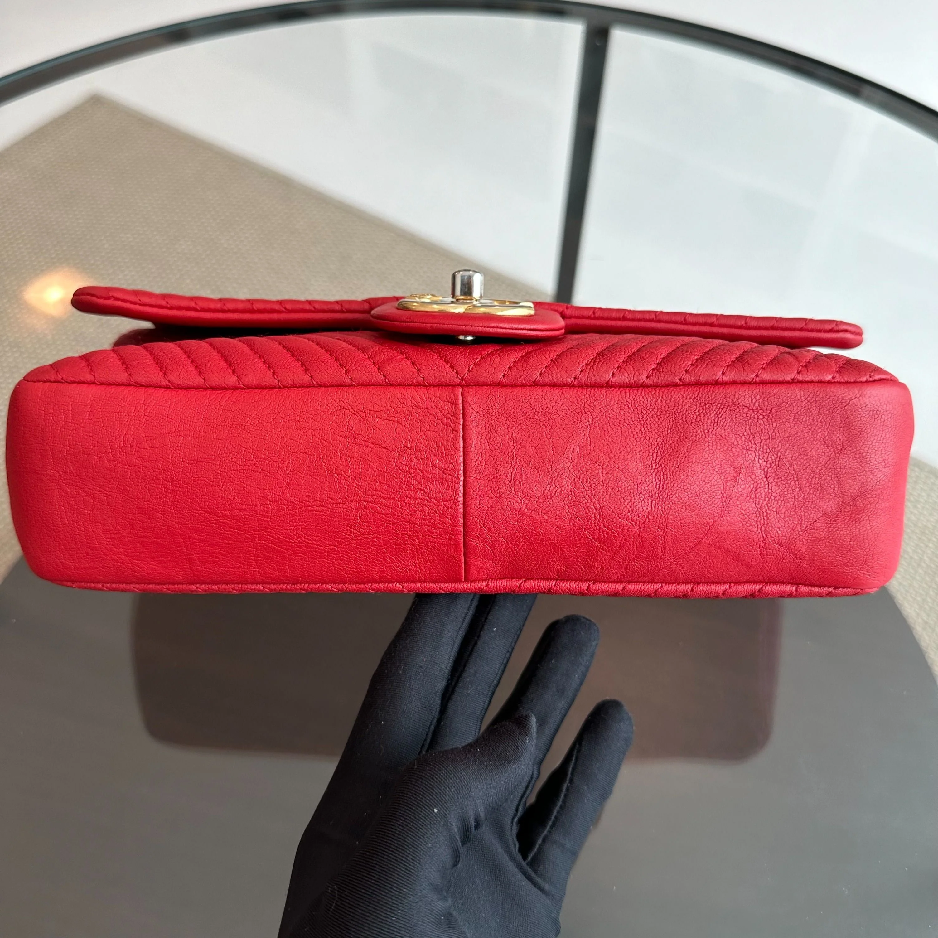 Chanel Chevron Herringbone Medallion Seasonal Flap Red Calfskin AGHW No 21 - Best Luxury Designers