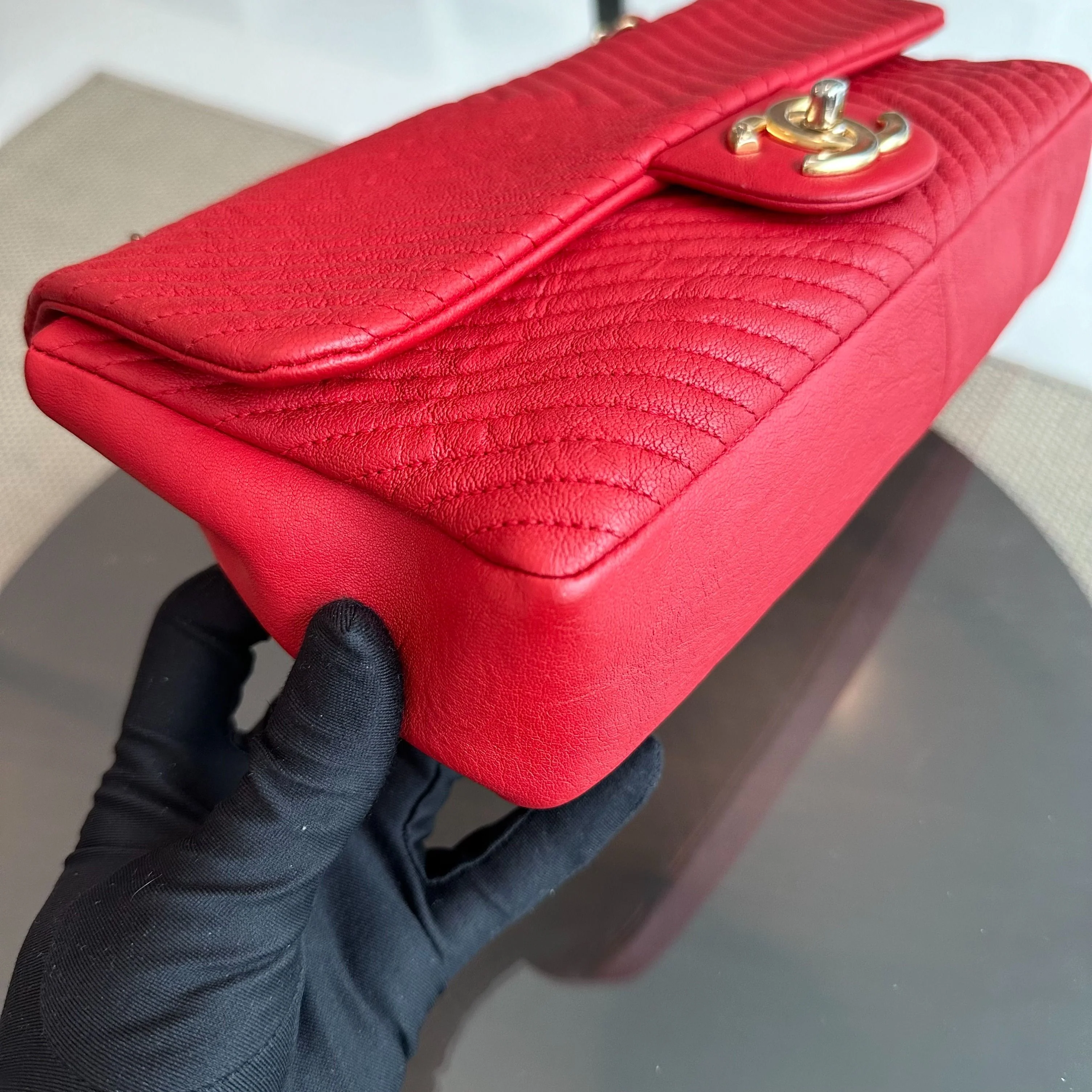 Chanel Chevron Herringbone Medallion Seasonal Flap Red Calfskin AGHW No 21 - Best Luxury Designers